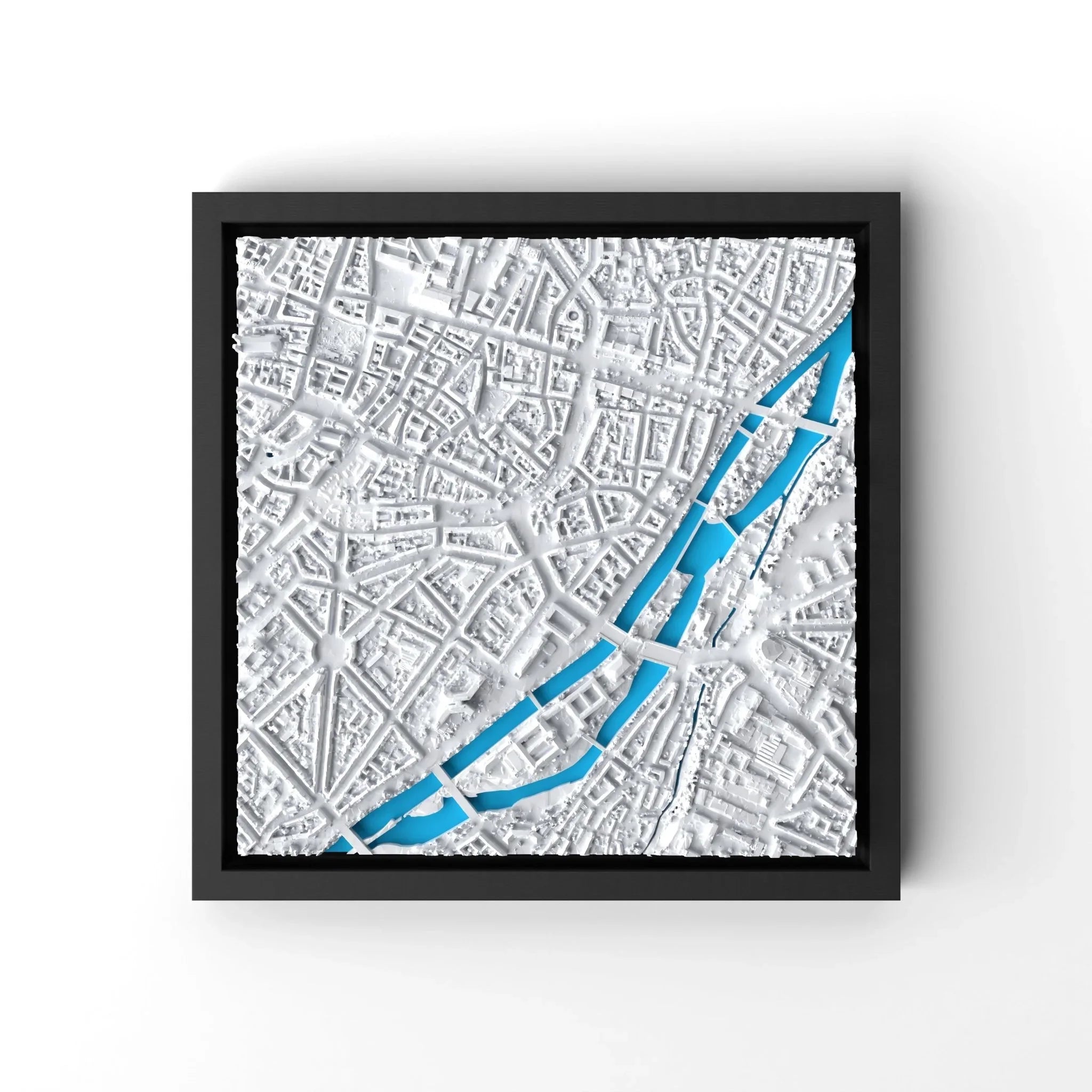 3D gedrucktes Stadtmodell München eingerahmt für deine Wand - CraftedCity