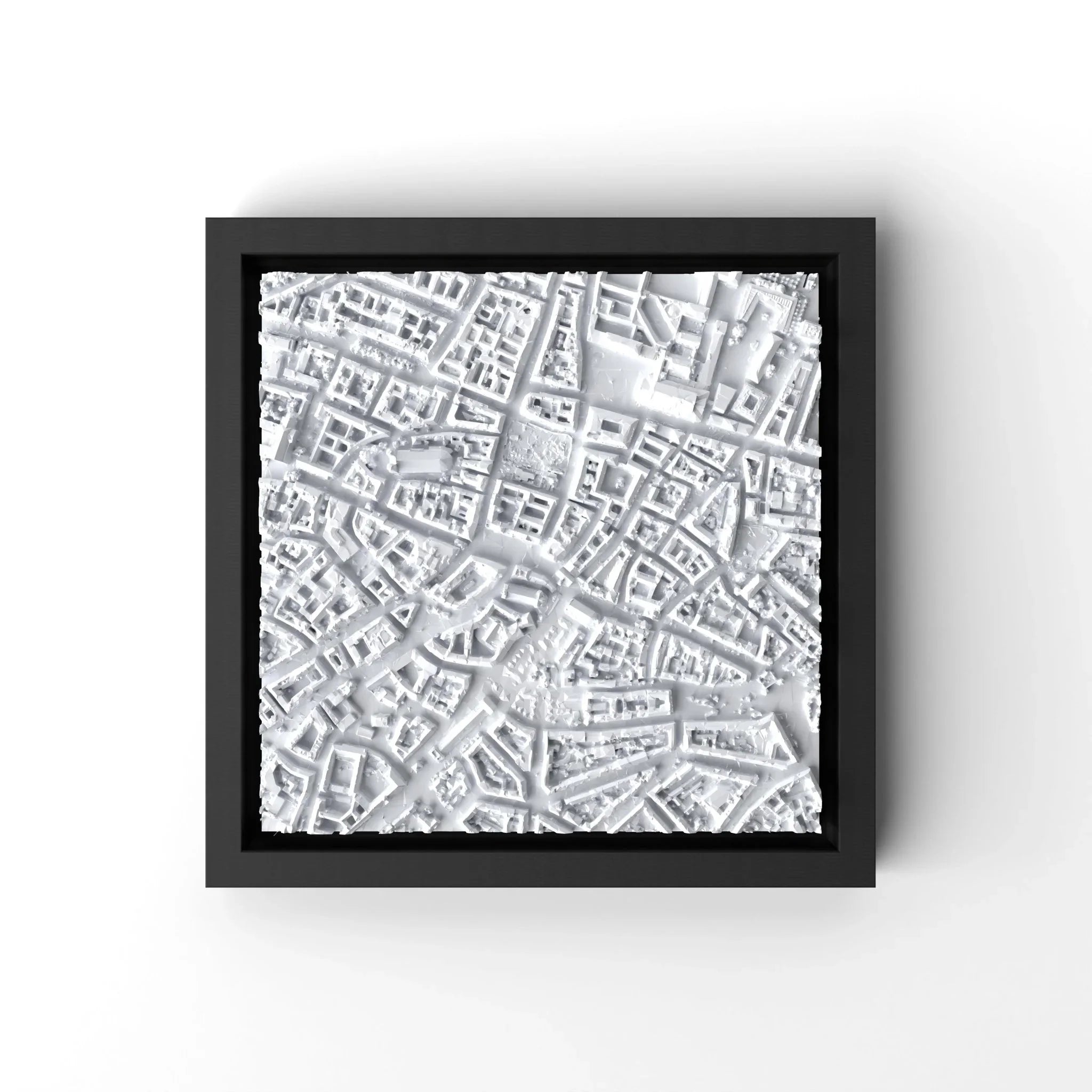 3D gedrucktes Stadtmodell München eingerahmt für deine Wand - CraftedCity