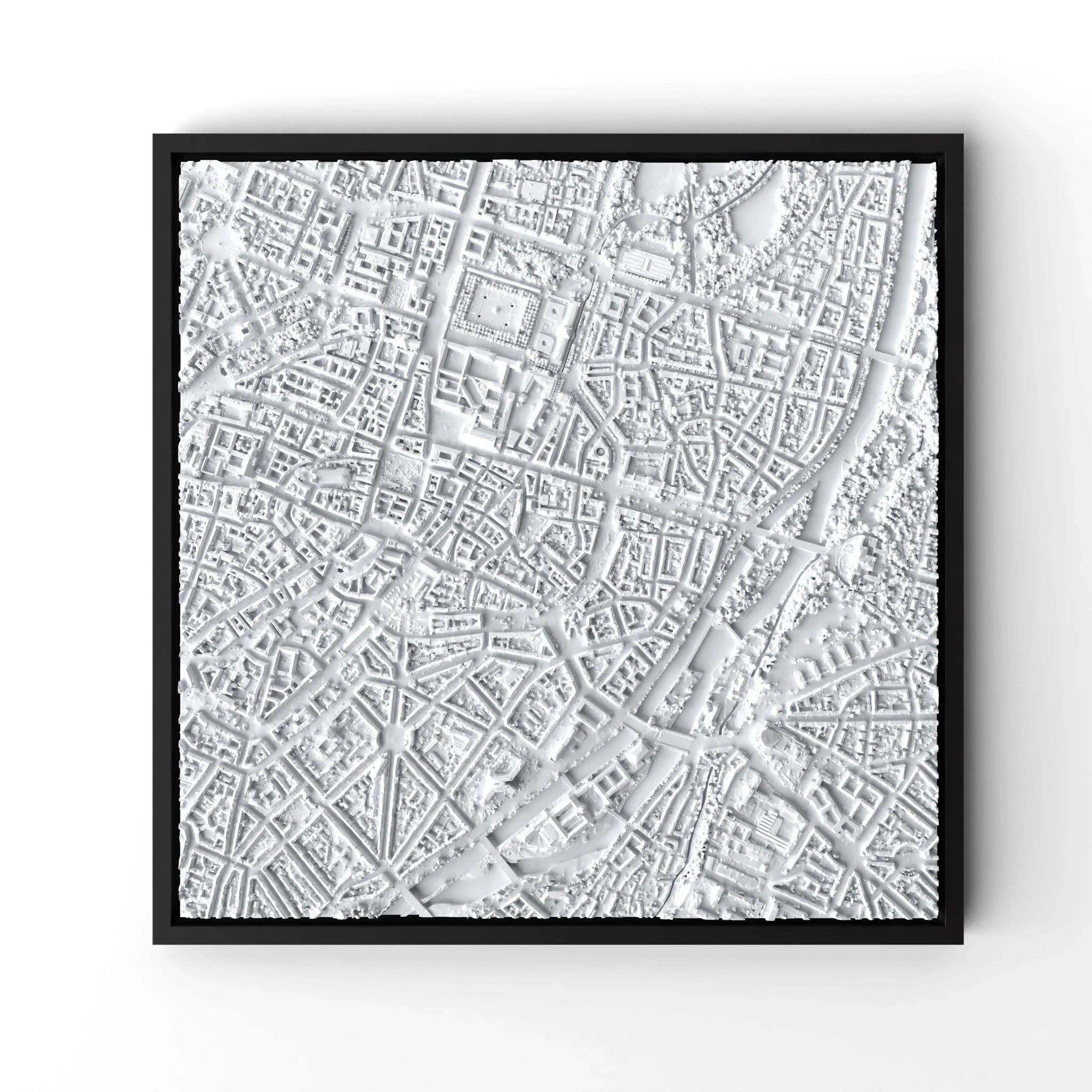3D gedrucktes Stadtmodell München eingerahmt für deine Wand - CraftedCity