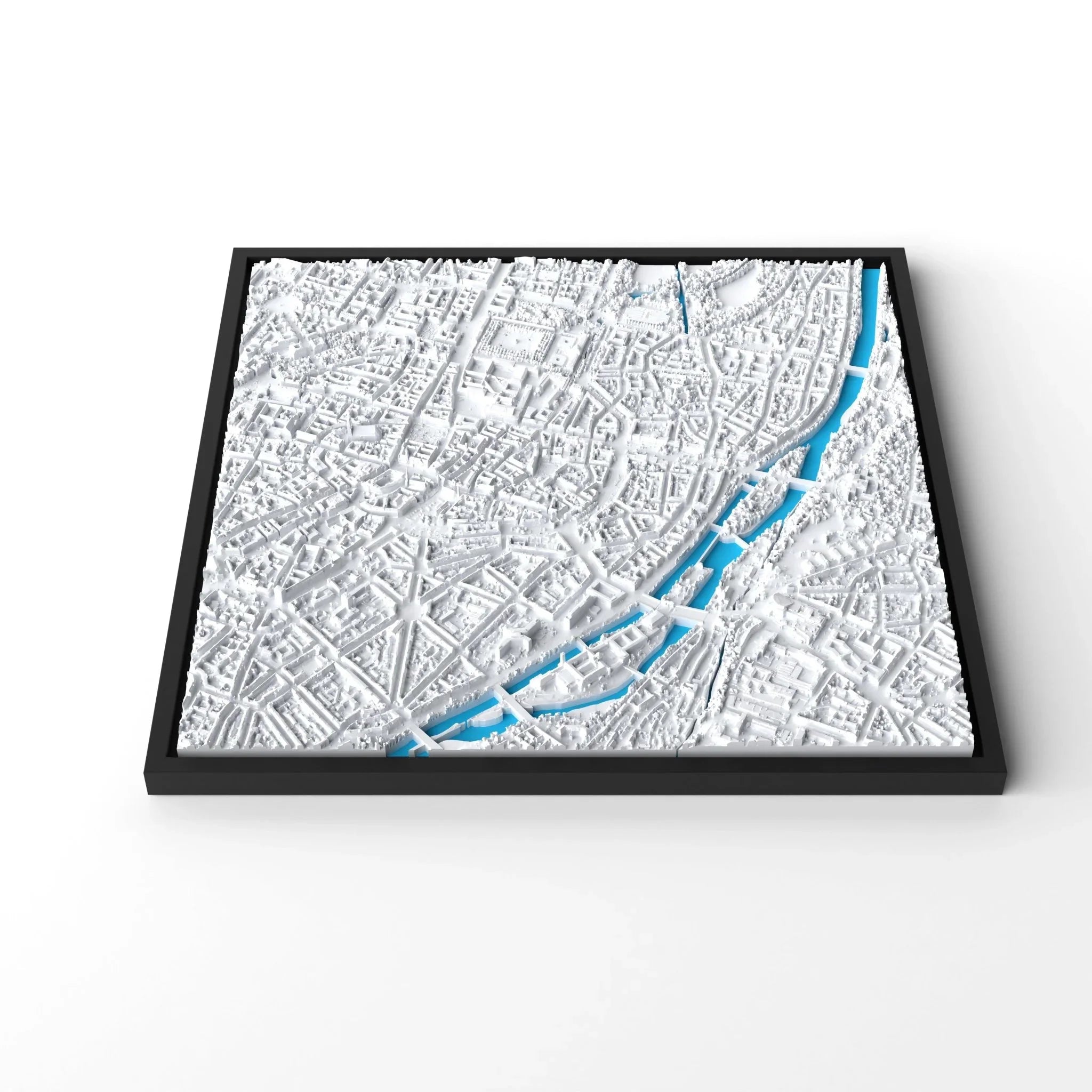3D gedrucktes Stadtmodell München eingerahmt für deine Wand - CraftedCity