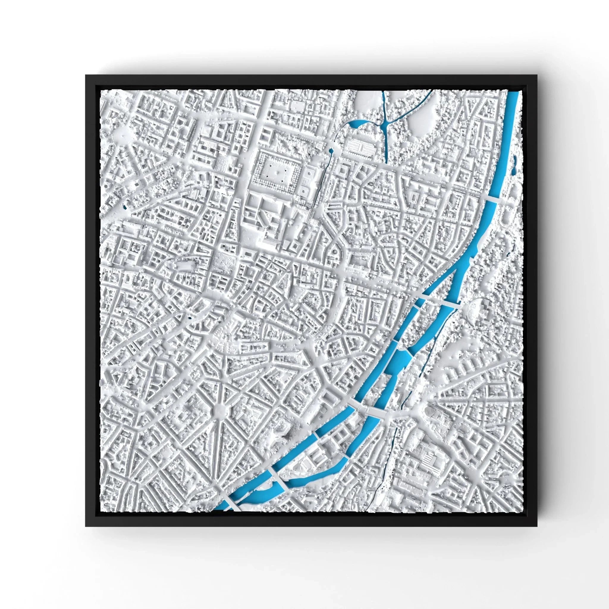 3D gedrucktes Stadtmodell München eingerahmt für deine Wand - CraftedCity