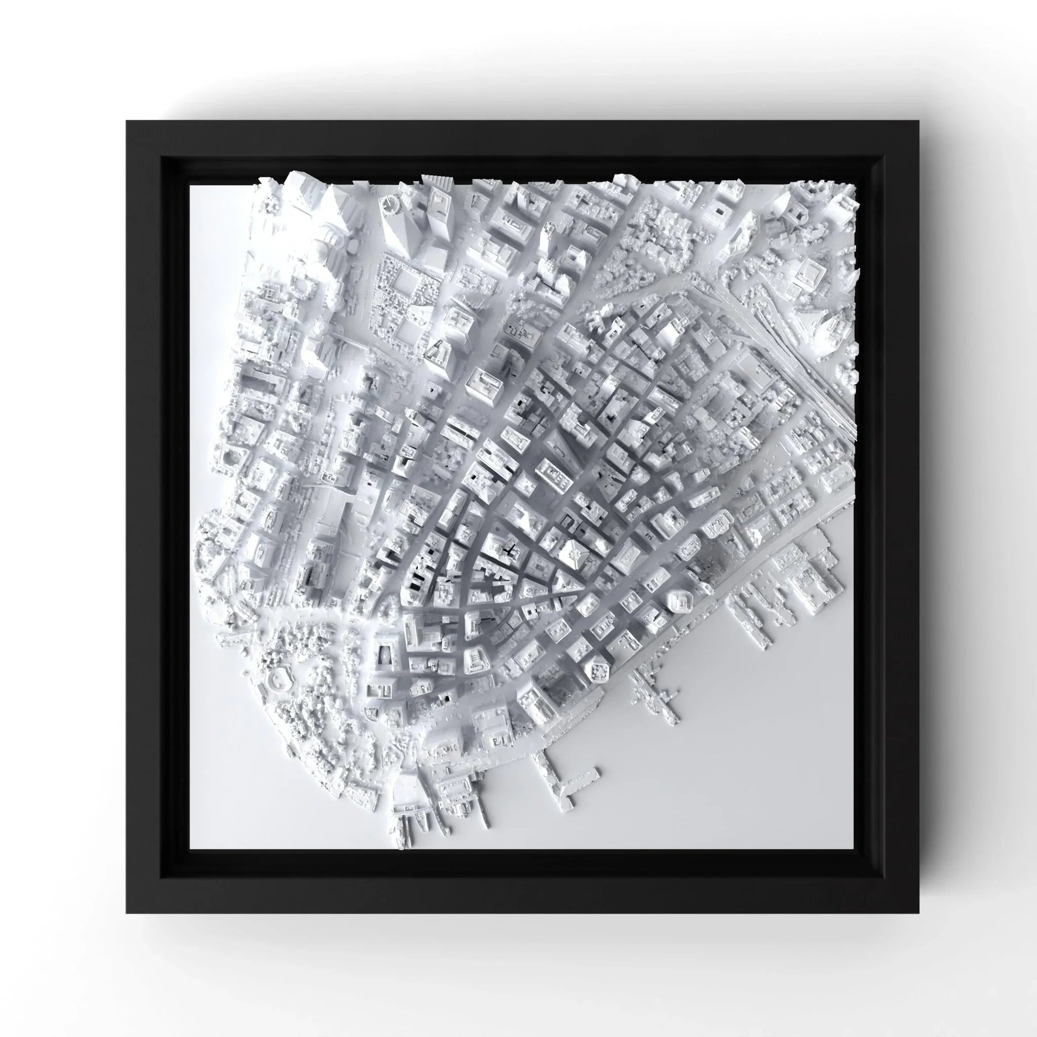 3D gedrucktes Stadtmodell New York - Lower Manhatten eingerahmt für deine Wand - CraftedCity