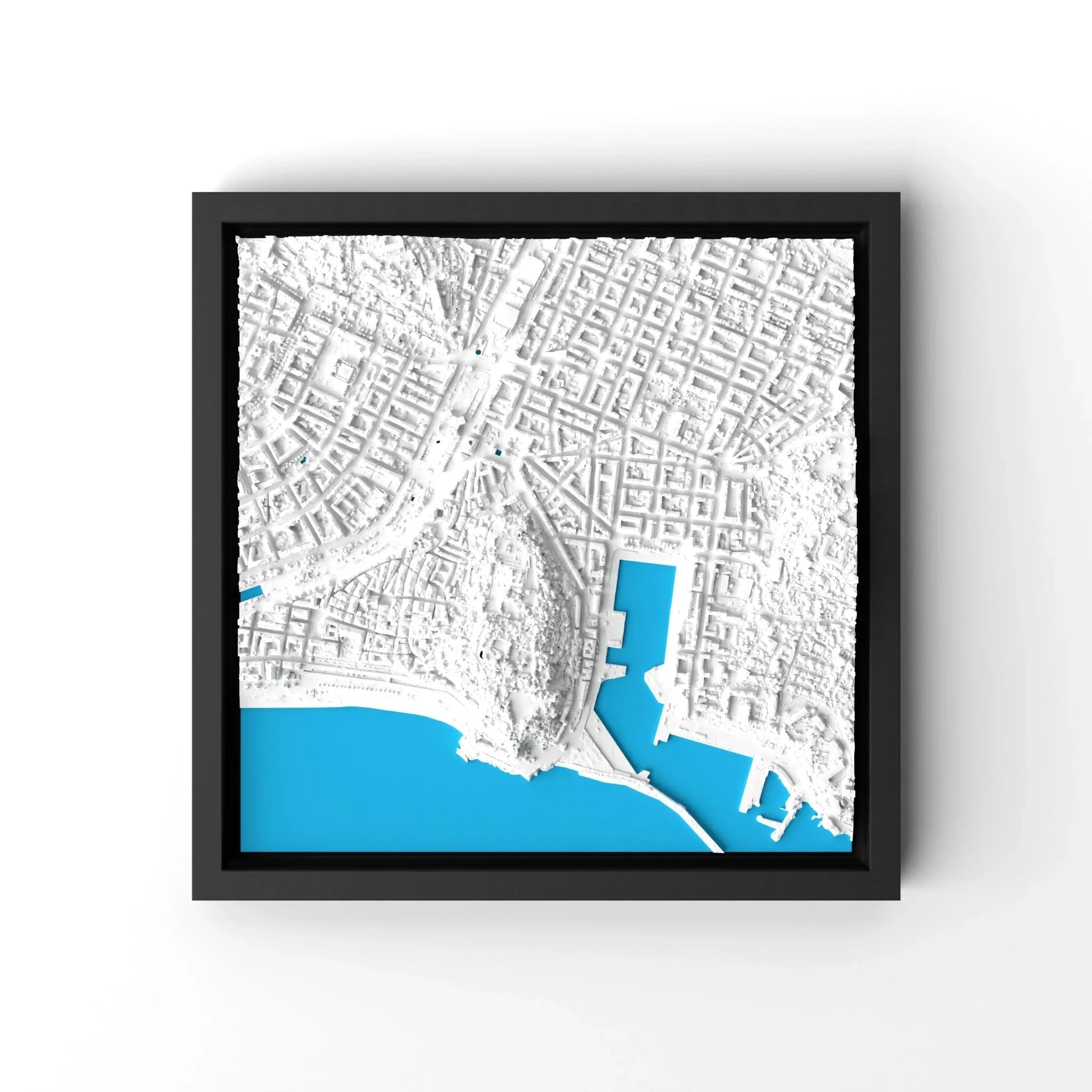 3D gedrucktes Stadtmodell Nizza eingerahmt für deine Wand - CraftedCity