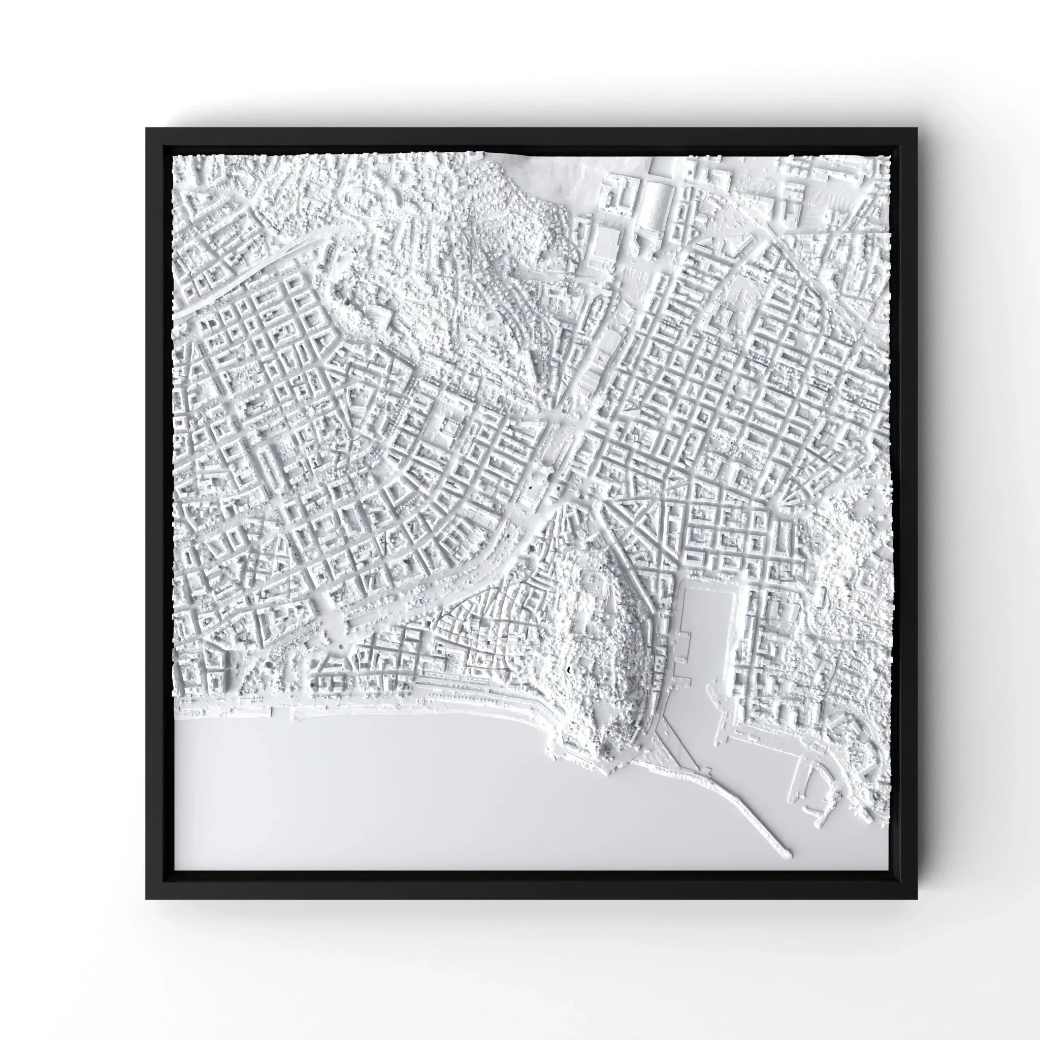 3D gedrucktes Stadtmodell Nizza eingerahmt für deine Wand - CraftedCity