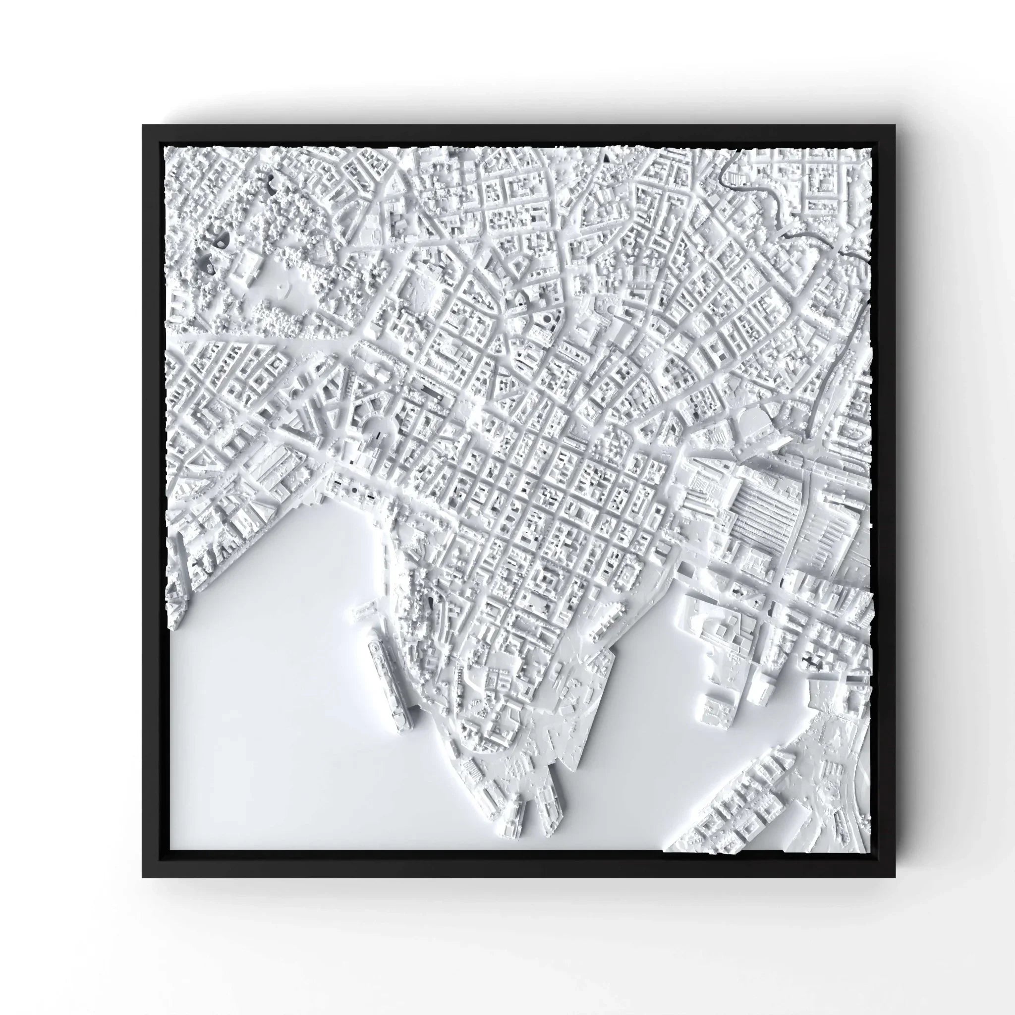 3D gedrucktes Stadtmodell Oslo eingerahmt für deine Wand - CraftedCity