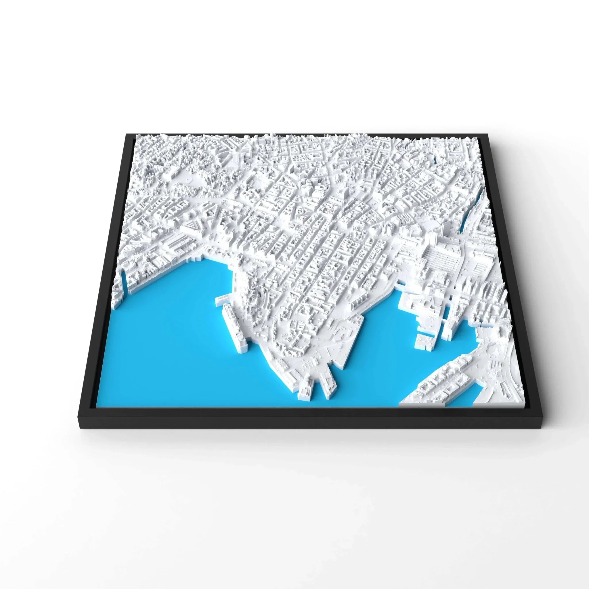 3D gedrucktes Stadtmodell Oslo eingerahmt für deine Wand - CraftedCity