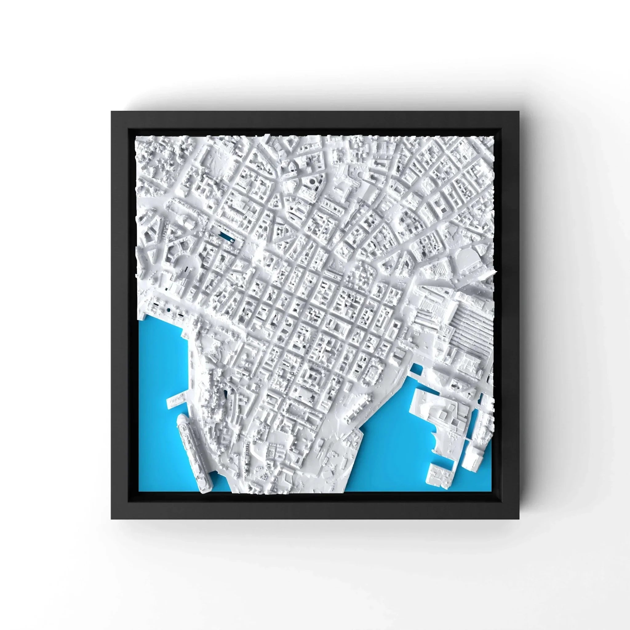 3D gedrucktes Stadtmodell Oslo eingerahmt für deine Wand - CraftedCity