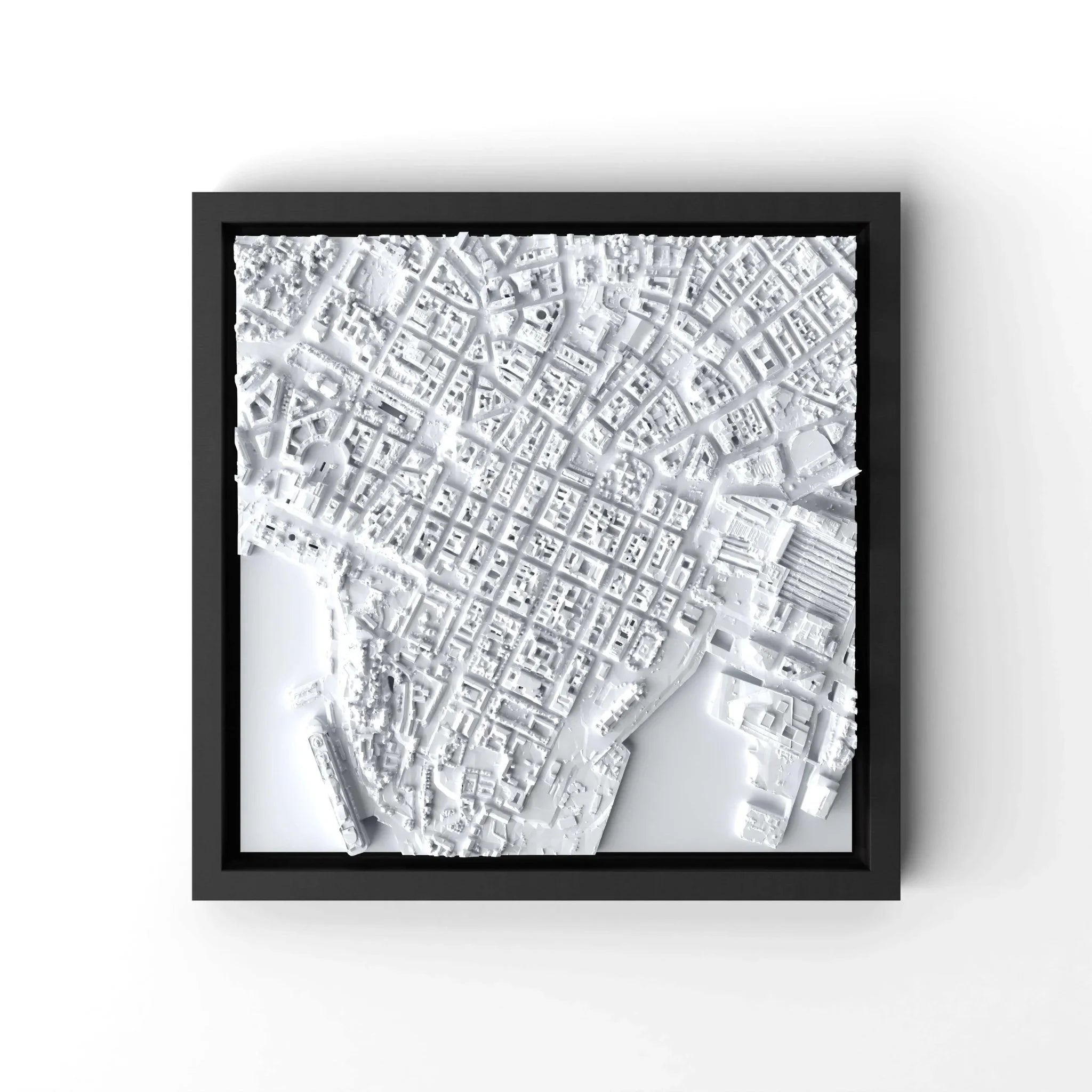 3D gedrucktes Stadtmodell Oslo eingerahmt für deine Wand - CraftedCity