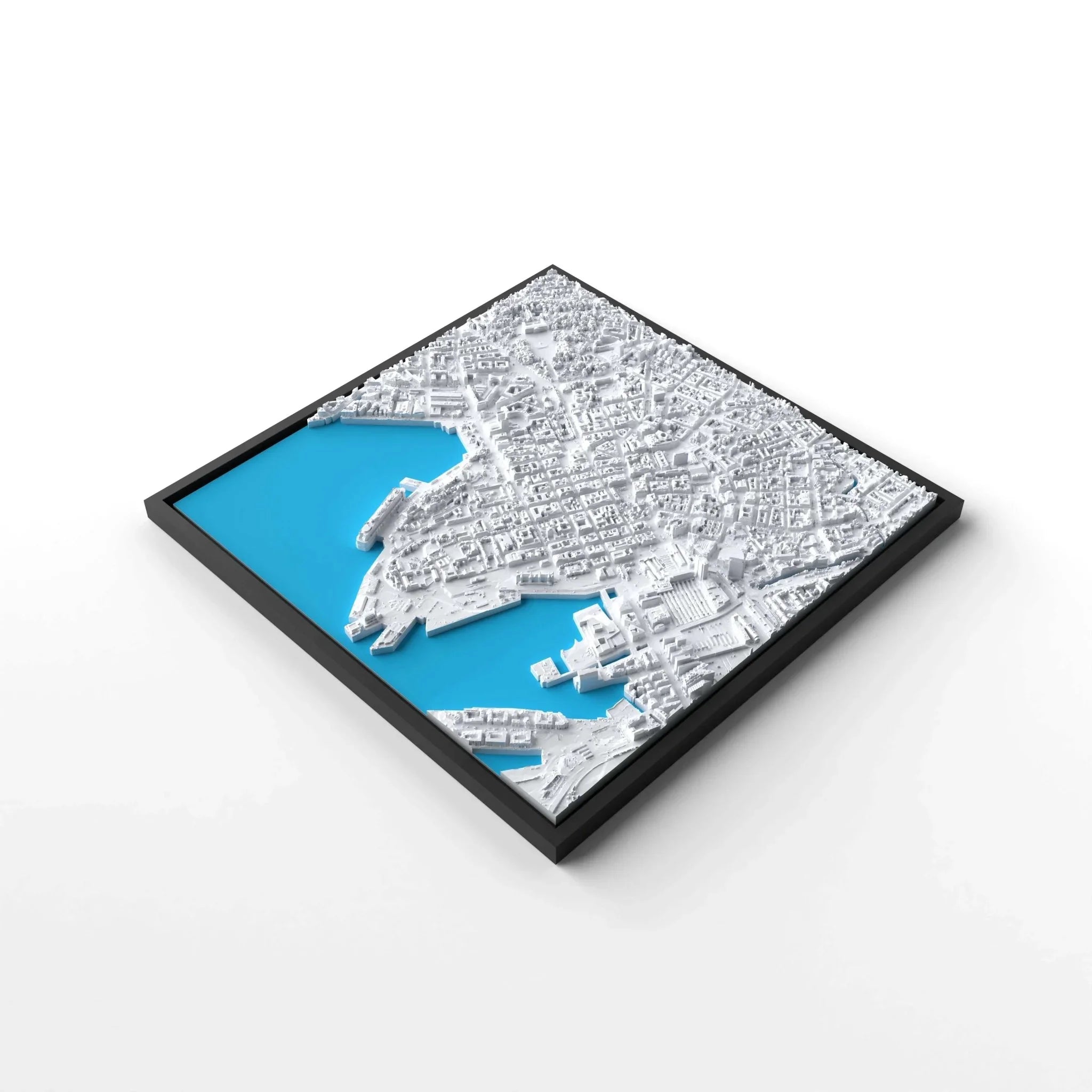 3D gedrucktes Stadtmodell Oslo eingerahmt für deine Wand - CraftedCity
