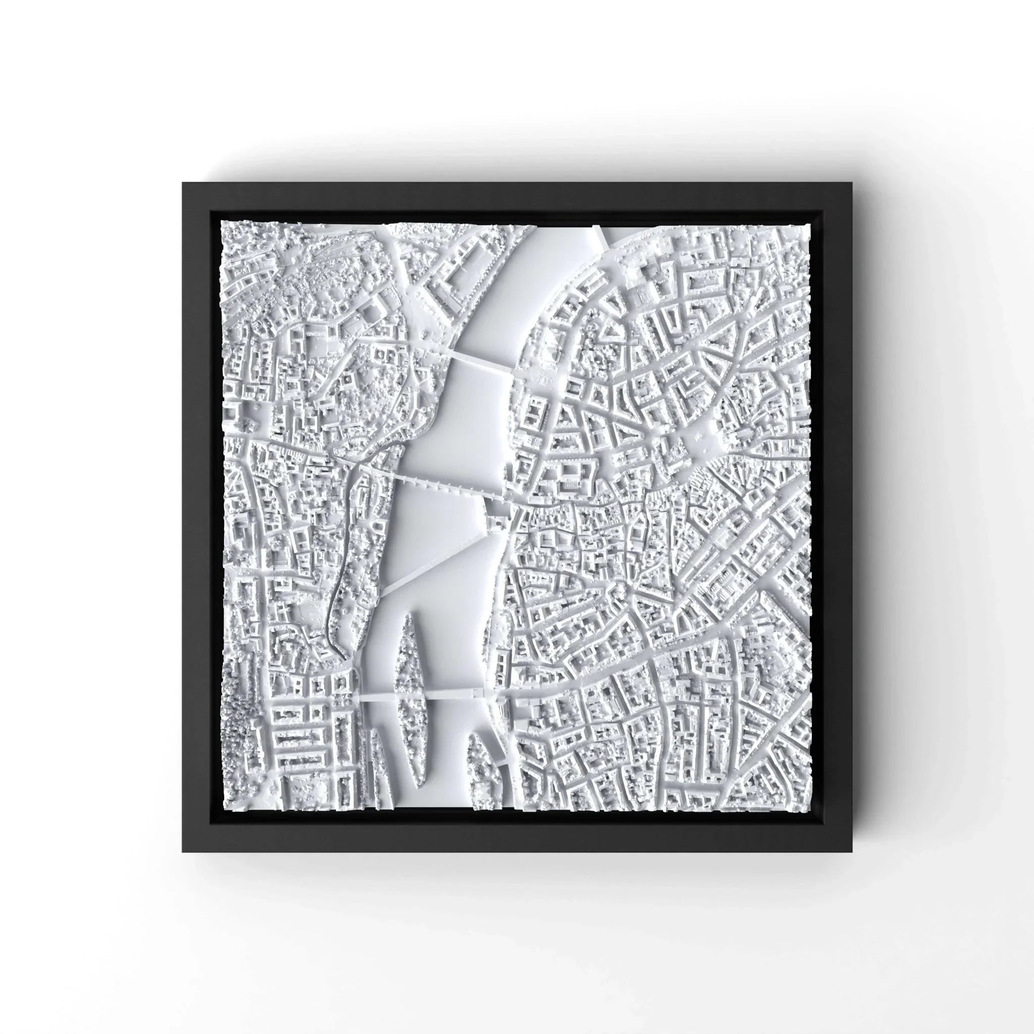 3D gedrucktes Stadtmodell Prag eingerahmt für deine Wand - CraftedCity