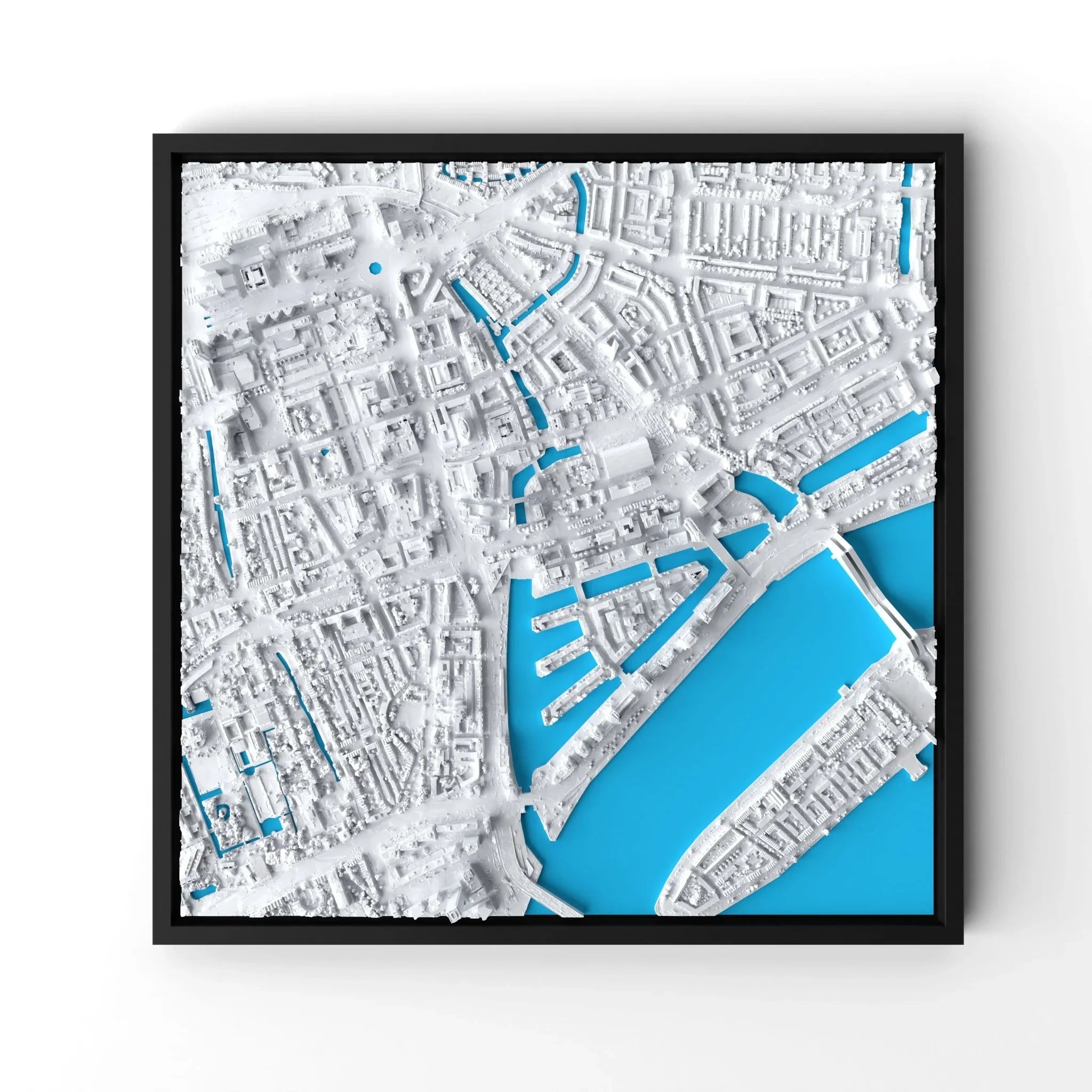 3D gedrucktes Stadtmodell Rotterdam eingerahmt für deine Wand - CraftedCity