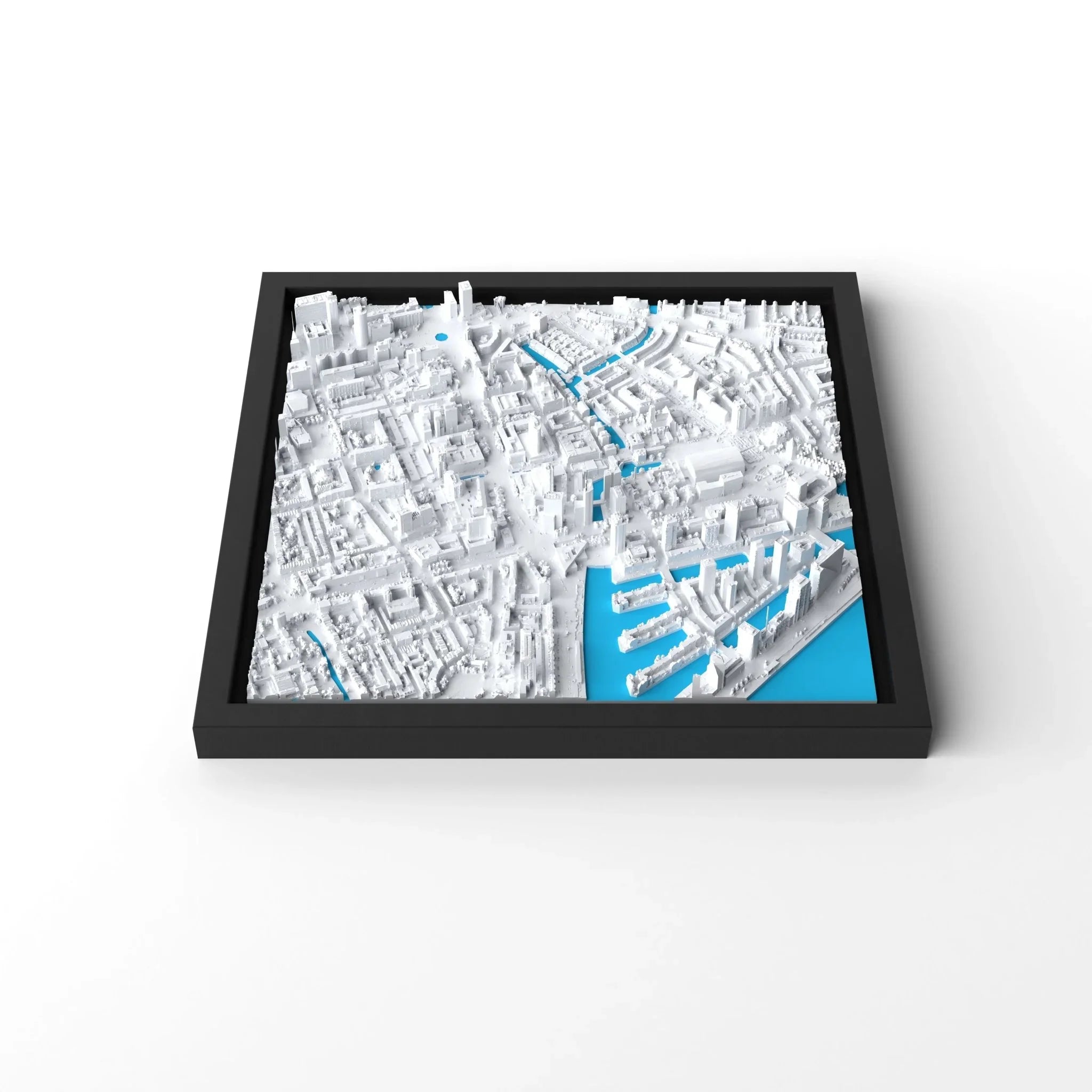 3D gedrucktes Stadtmodell Rotterdam eingerahmt für deine Wand - CraftedCity