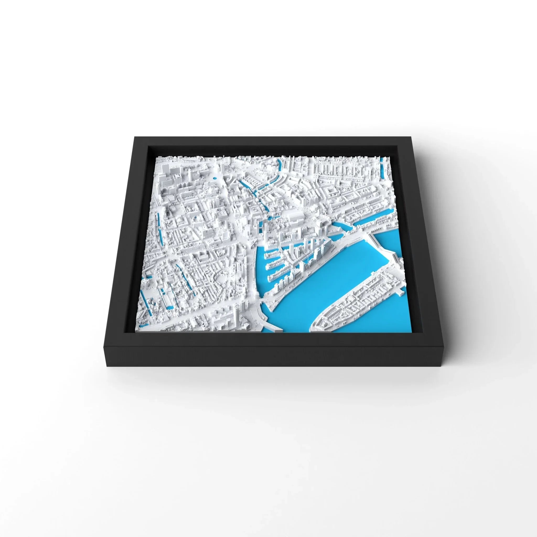 3D gedrucktes Stadtmodell Rotterdam eingerahmt für deine Wand - CraftedCity