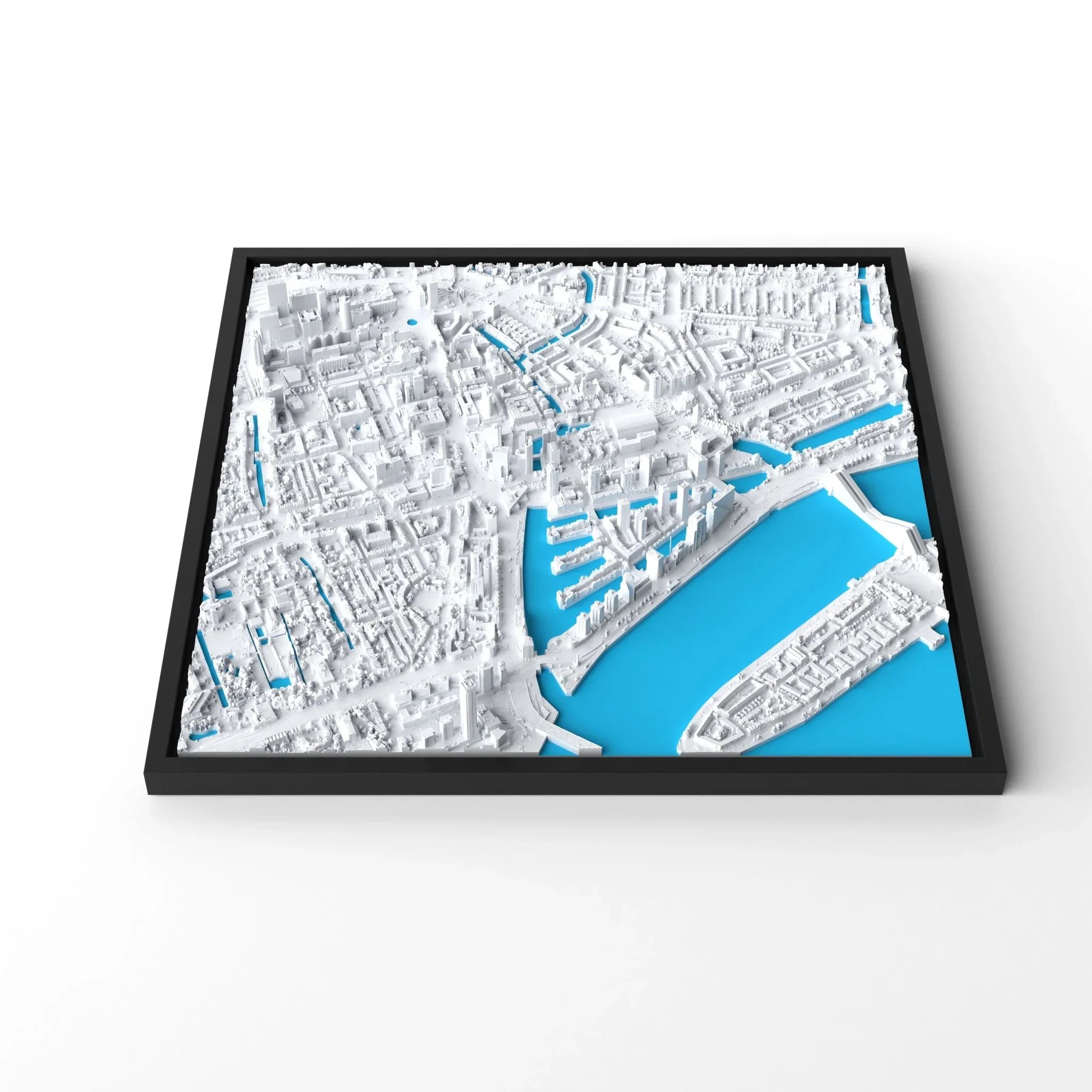 3D gedrucktes Stadtmodell Rotterdam eingerahmt für deine Wand - CraftedCity
