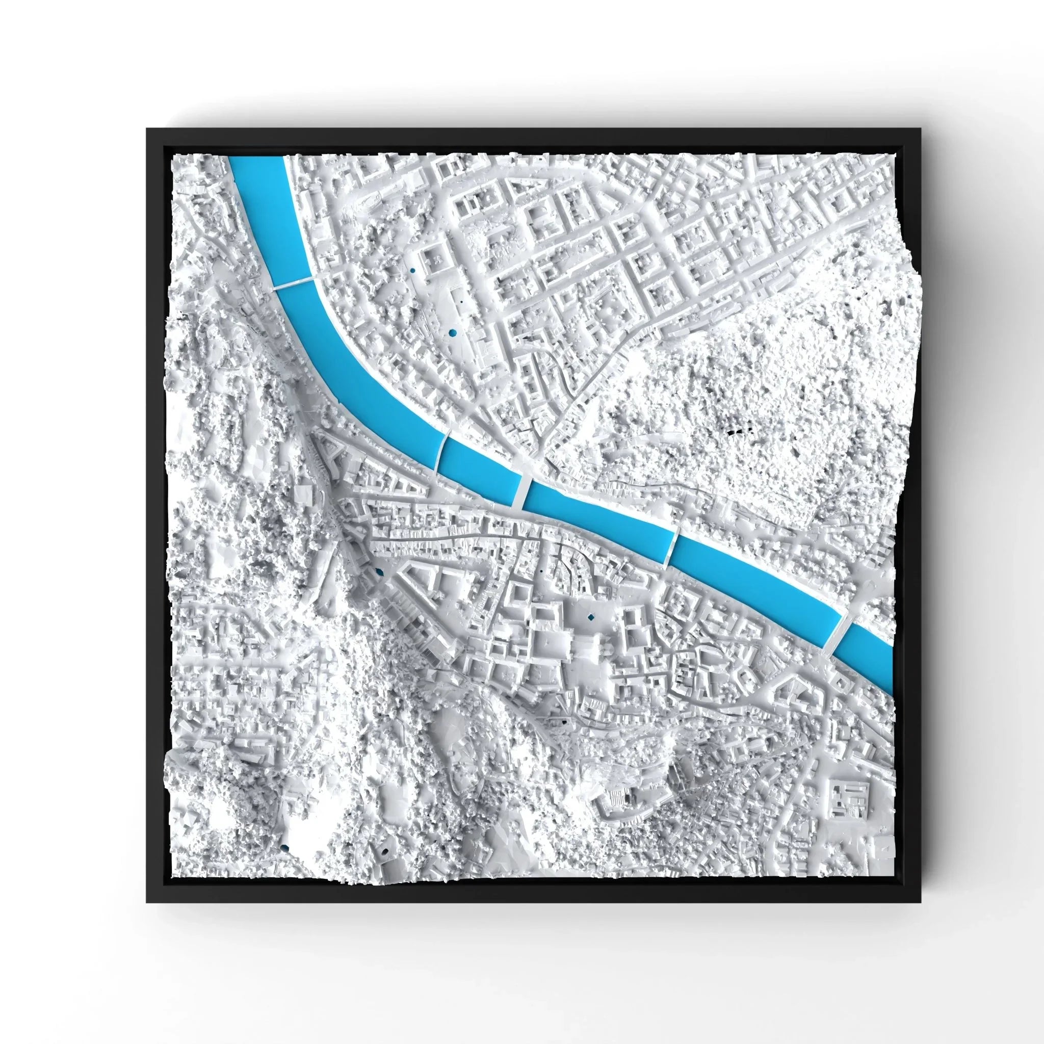 3D gedrucktes Stadtmodell Salzburg eingerahmt für deine Wand - CraftedCity
