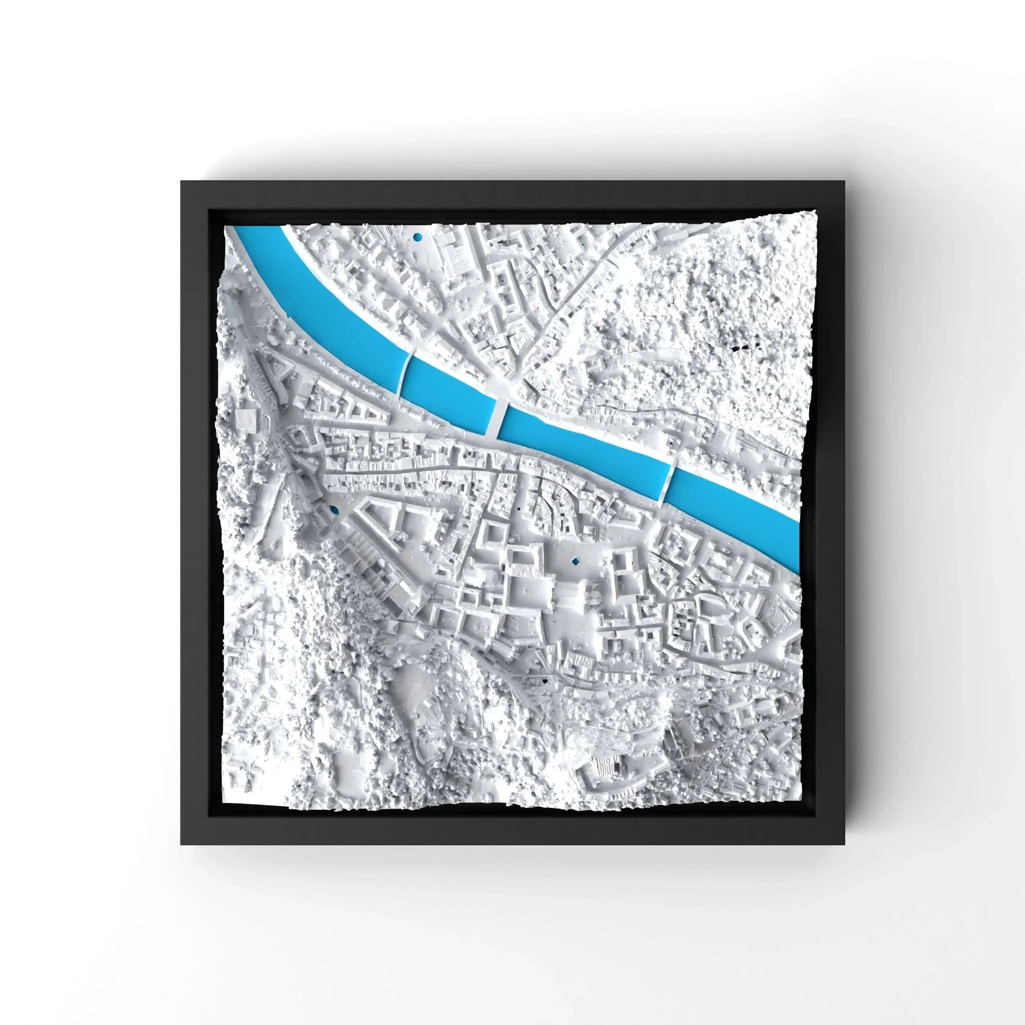 3D gedrucktes Stadtmodell Salzburg eingerahmt für deine Wand - CraftedCity