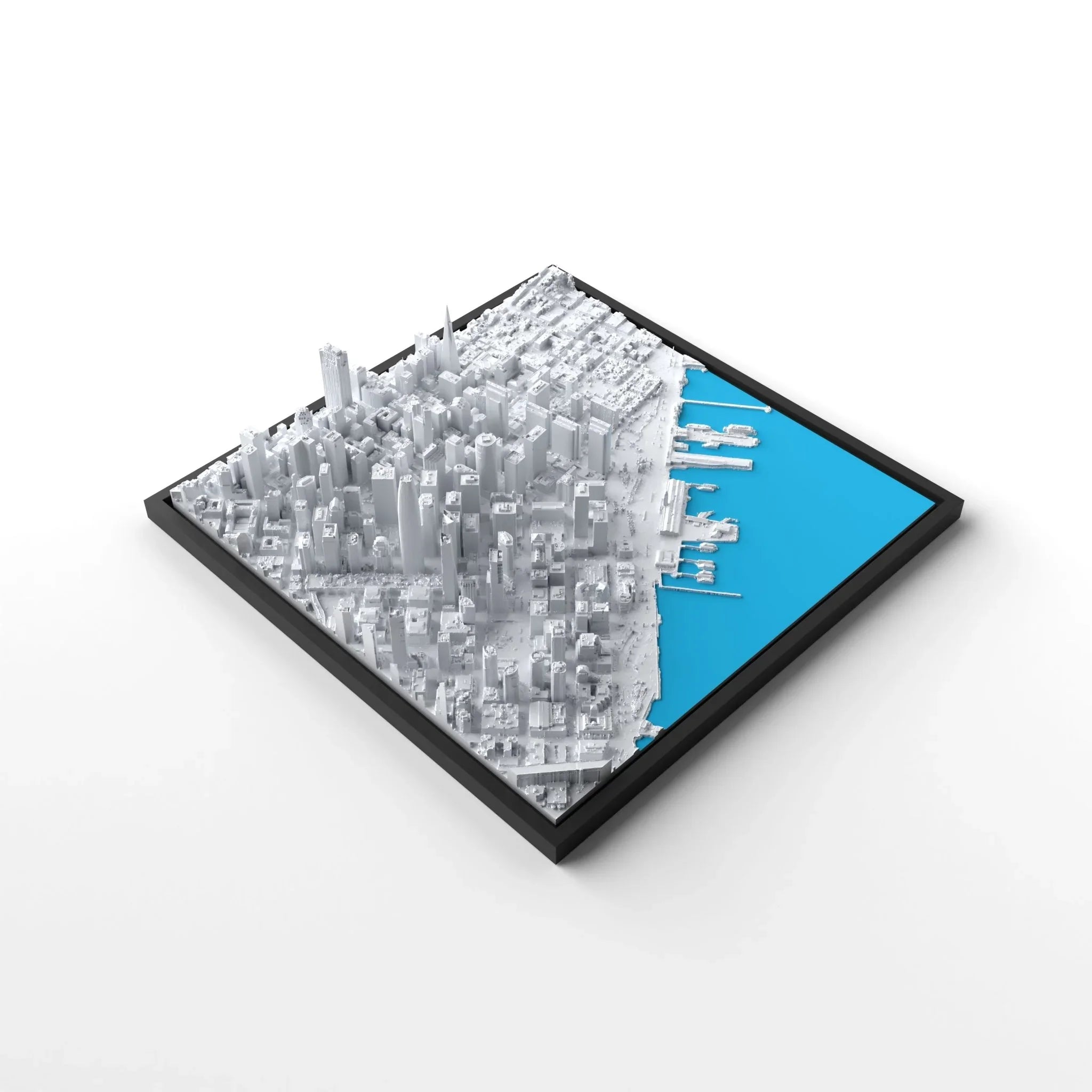 3D gedrucktes Stadtmodell San Francisco eingerahmt für deine Wand - CraftedCity