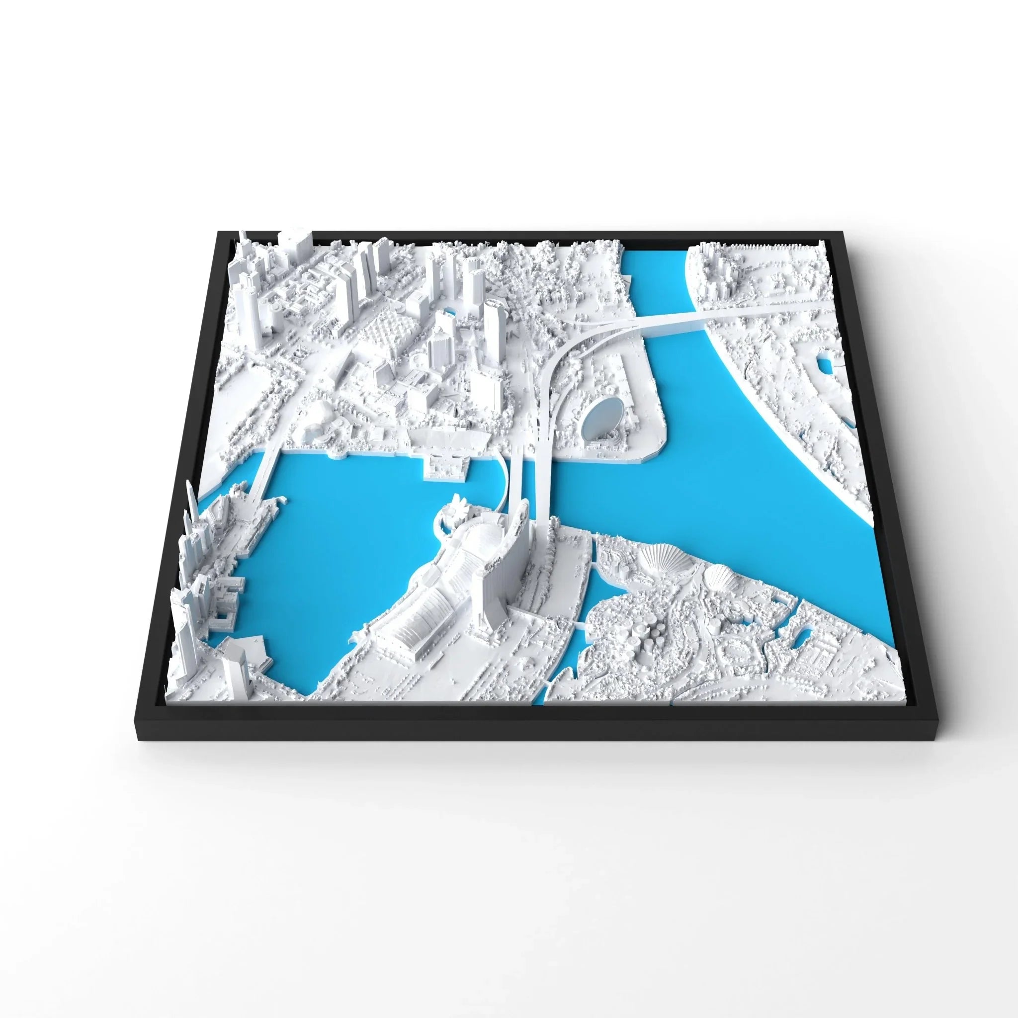 3D gedrucktes Stadtmodell Singapur eingerahmt für deine Wand - CraftedCity