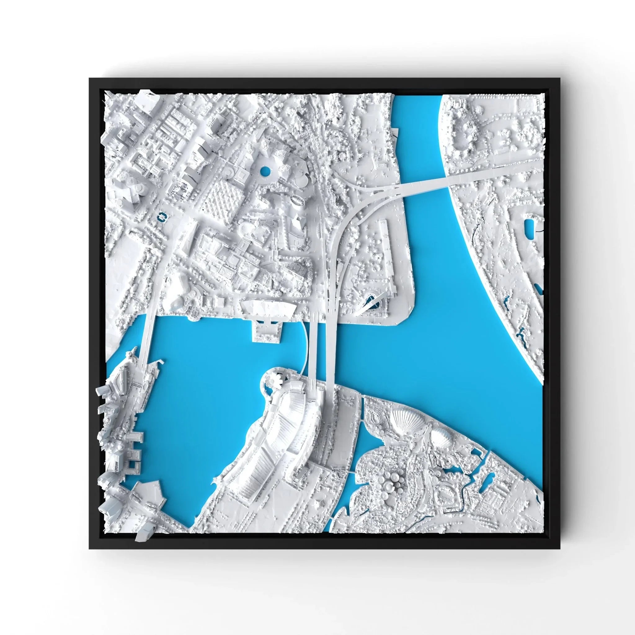 3D gedrucktes Stadtmodell Singapur eingerahmt für deine Wand - CraftedCity