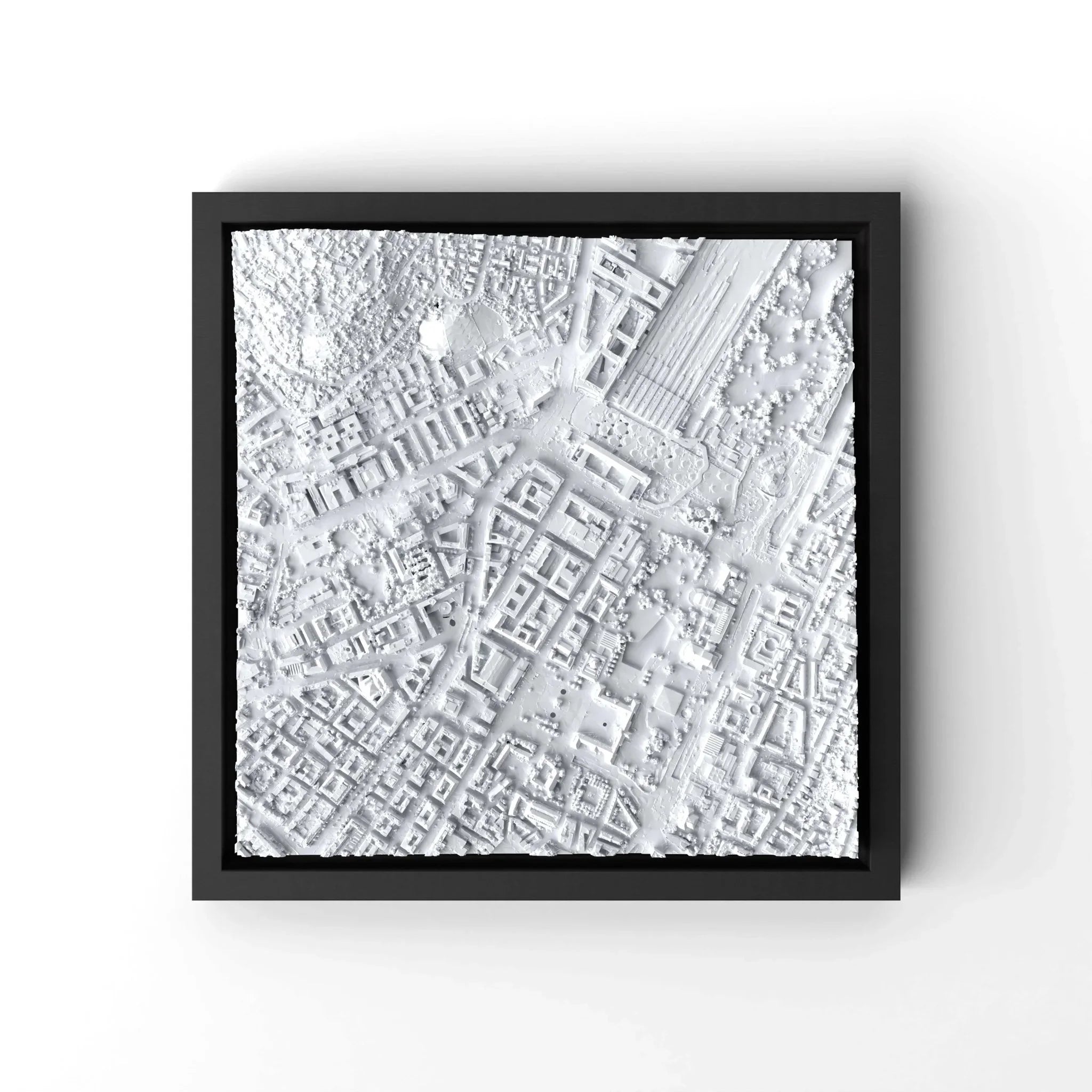 3D gedrucktes Stadtmodell Stuttgart eingerahmt für deine Wand - CraftedCity