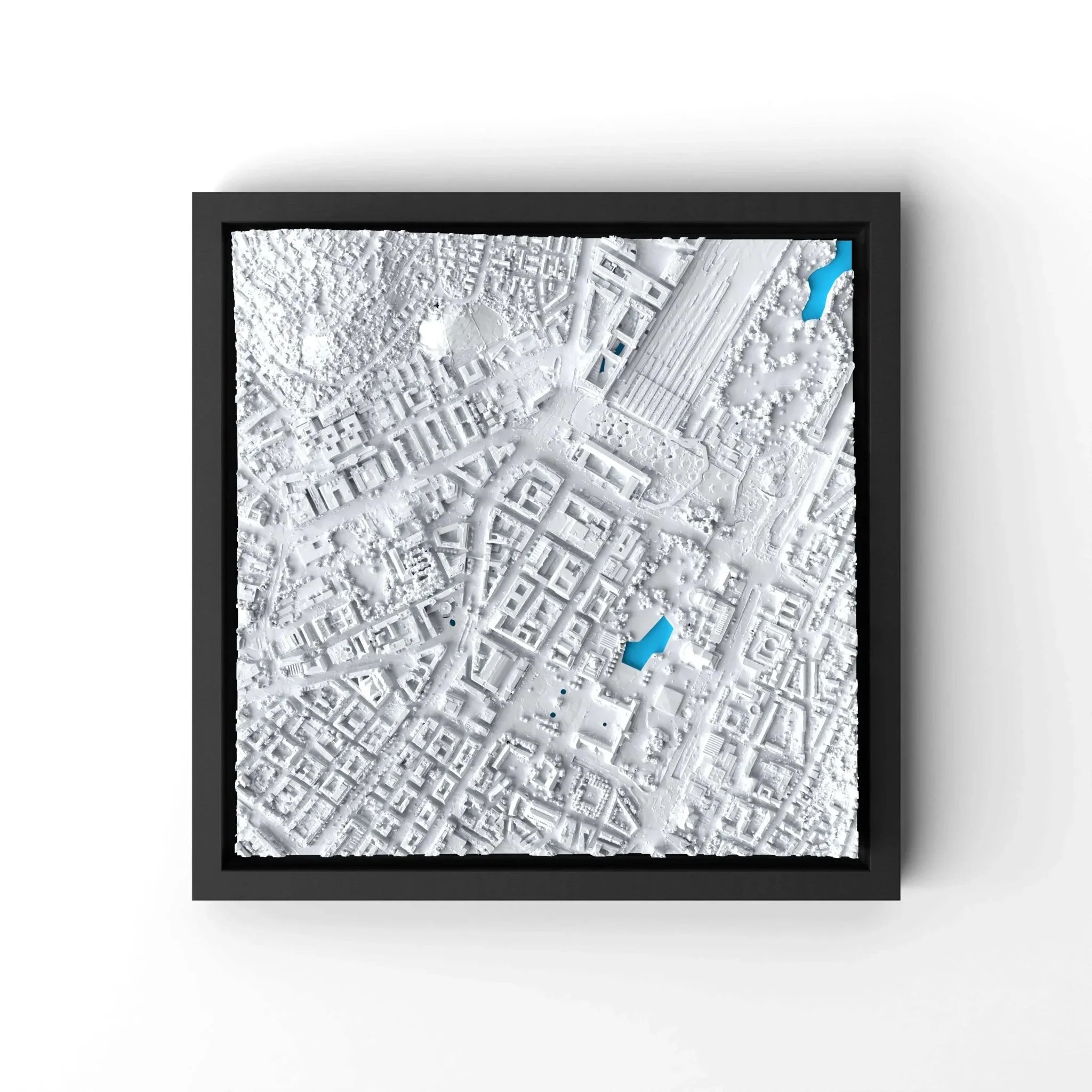 3D gedrucktes Stadtmodell Stuttgart eingerahmt für deine Wand - CraftedCity