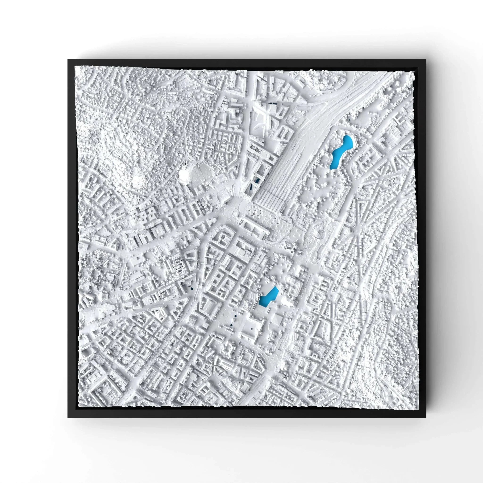 3D gedrucktes Stadtmodell Stuttgart eingerahmt für deine Wand - CraftedCity