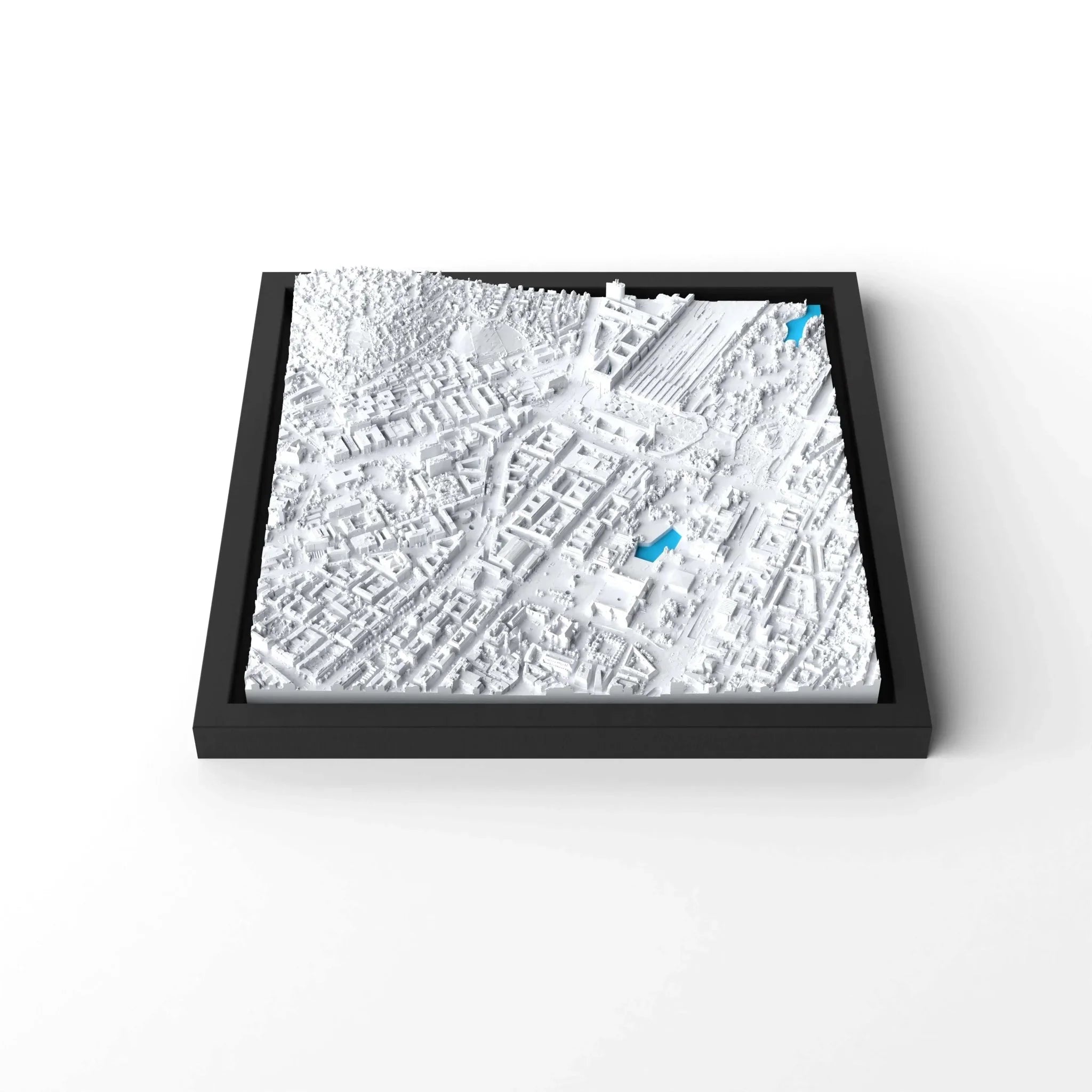 3D gedrucktes Stadtmodell Stuttgart eingerahmt für deine Wand - CraftedCity