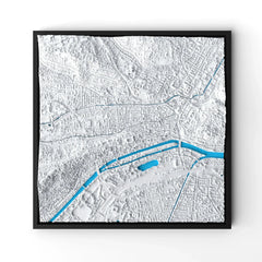 3D gedrucktes Stadtmodell Tübingen eingerahmt für deine Wand - CraftedCity