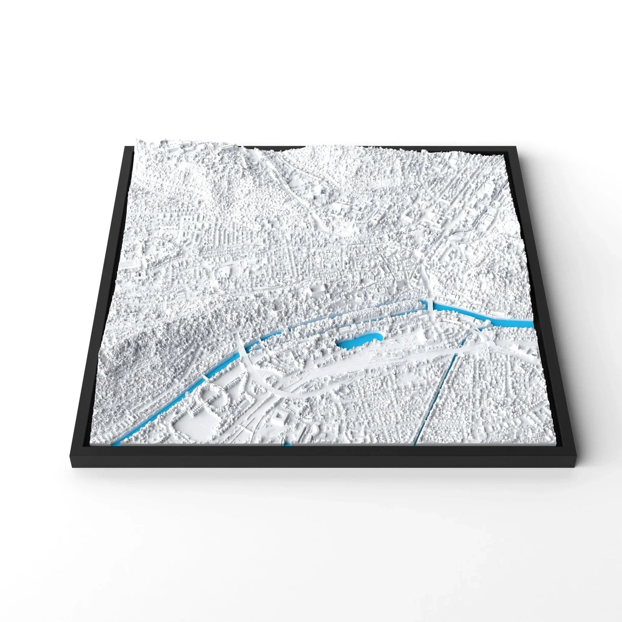 3D gedrucktes Stadtmodell Tübingen eingerahmt für deine Wand - CraftedCity