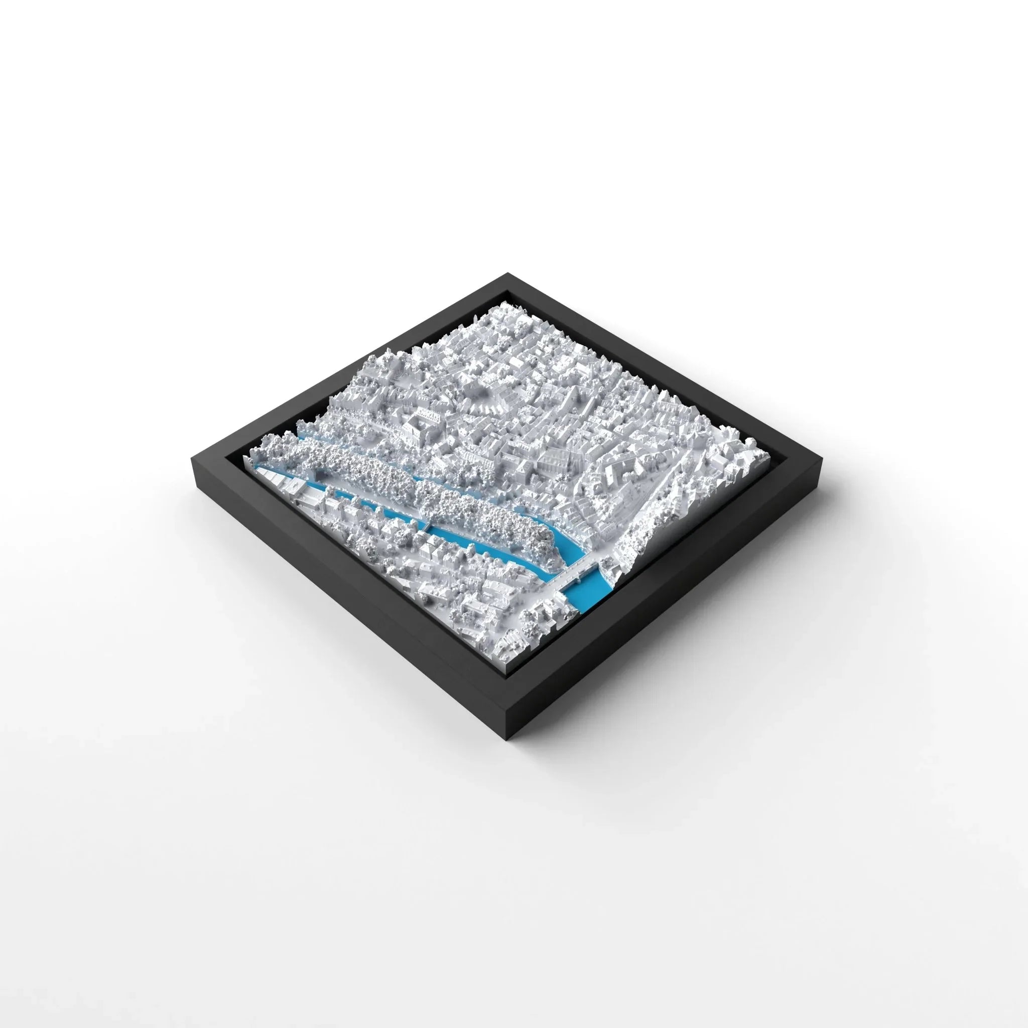 3D gedrucktes Stadtmodell Tübingen eingerahmt für deine Wand - CraftedCity