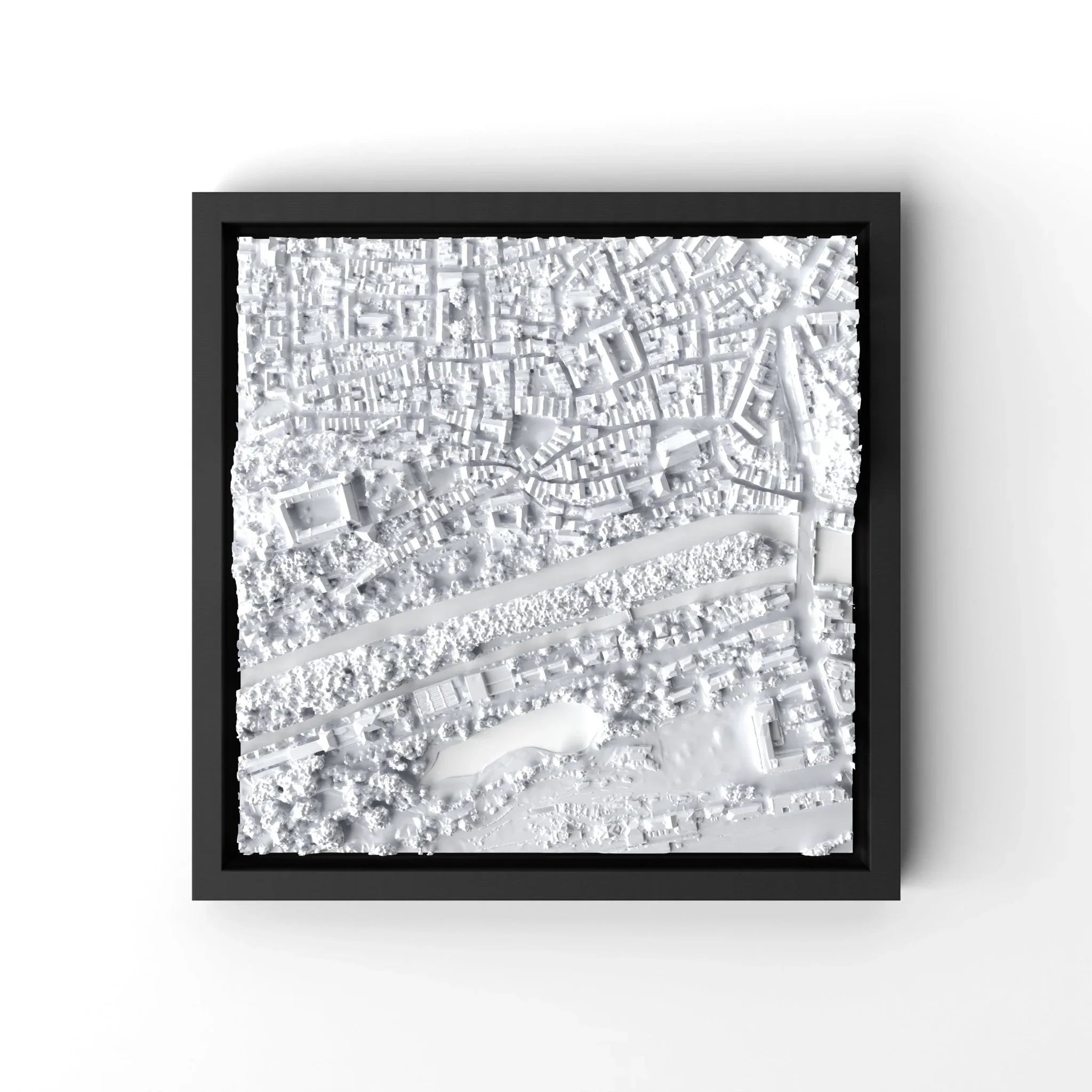 3D gedrucktes Stadtmodell Tübingen eingerahmt für deine Wand - CraftedCity