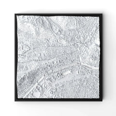 3D gedrucktes Stadtmodell Tübingen eingerahmt für deine Wand - CraftedCity