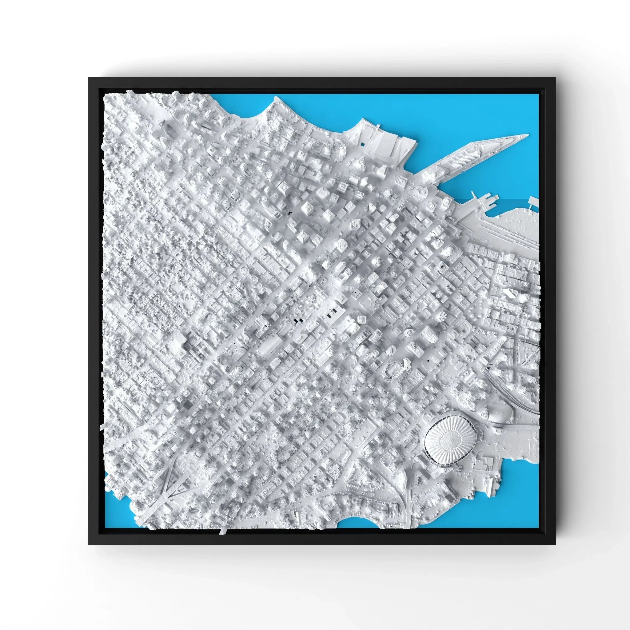 3D gedrucktes Stadtmodell Vancouver eingerahmt für deine Wand - CraftedCity