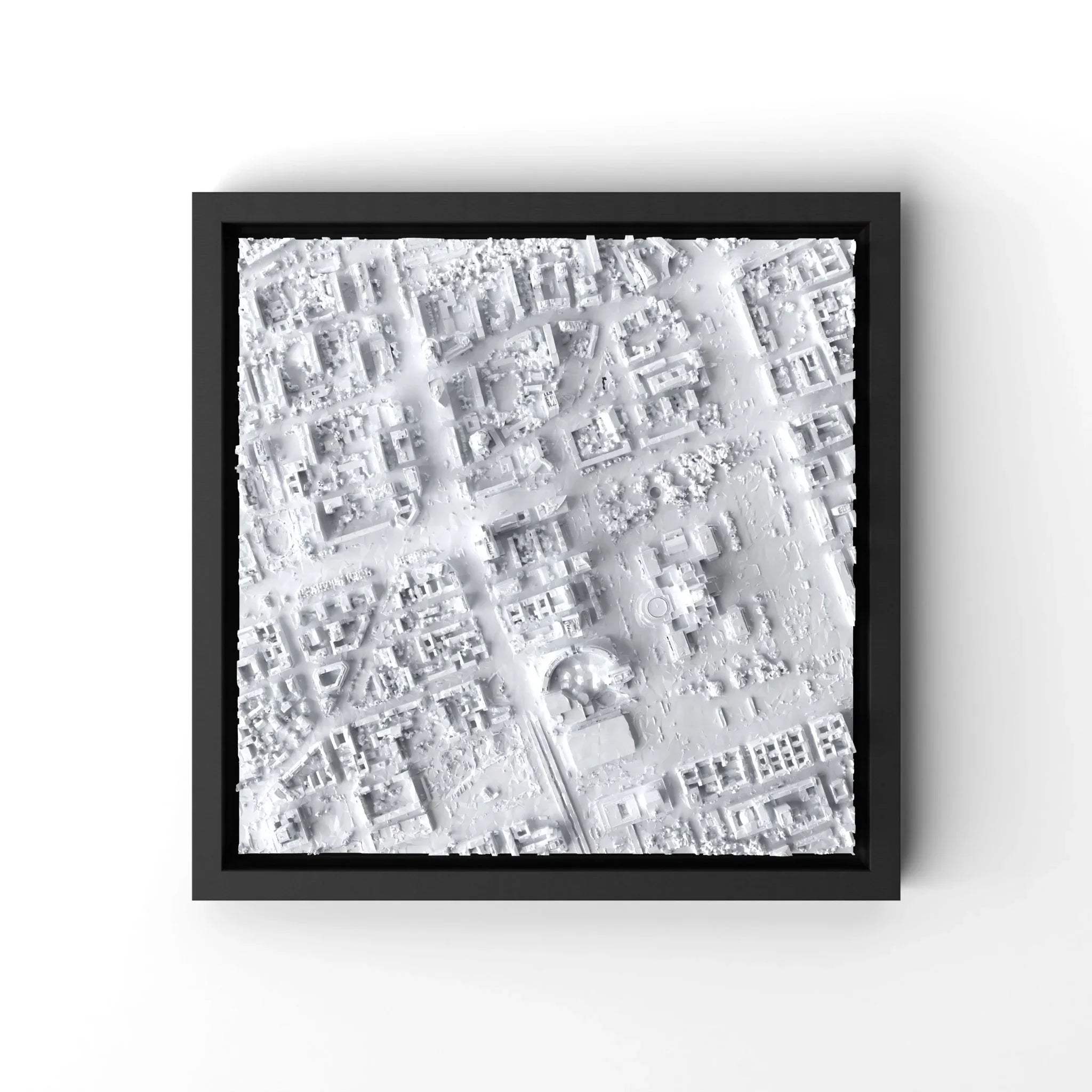 3D gedrucktes Stadtmodell Warschau eingerahmt für deine Wand - CraftedCity