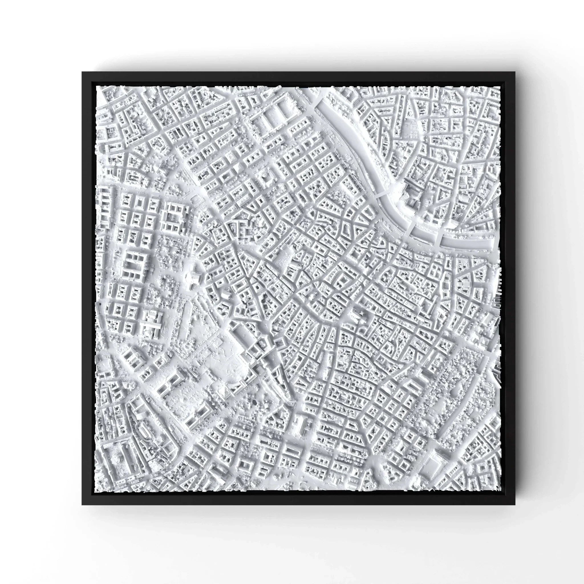 3D gedrucktes Stadtmodell Wien eingerahmt für deine Wand - CraftedCity