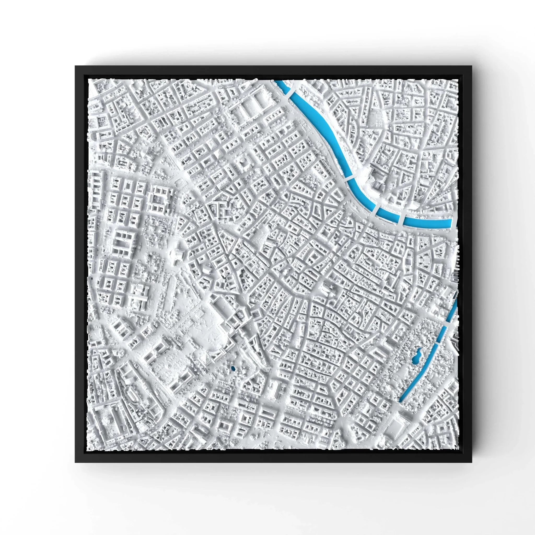 3D gedrucktes Stadtmodell Wien eingerahmt für deine Wand - CraftedCity