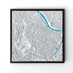3D gedrucktes Stadtmodell Wien eingerahmt für deine Wand - CraftedCity