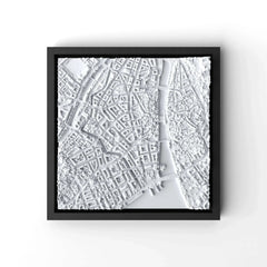 3D gedrucktes Stadtmodell Zürich eingerahmt für deine Wand - CraftedCity