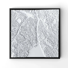 3D gedrucktes Stadtmodell Zürich eingerahmt für deine Wand - CraftedCity
