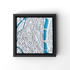 3D gedrucktes Stadtmodell Zürich eingerahmt für deine Wand - CraftedCity