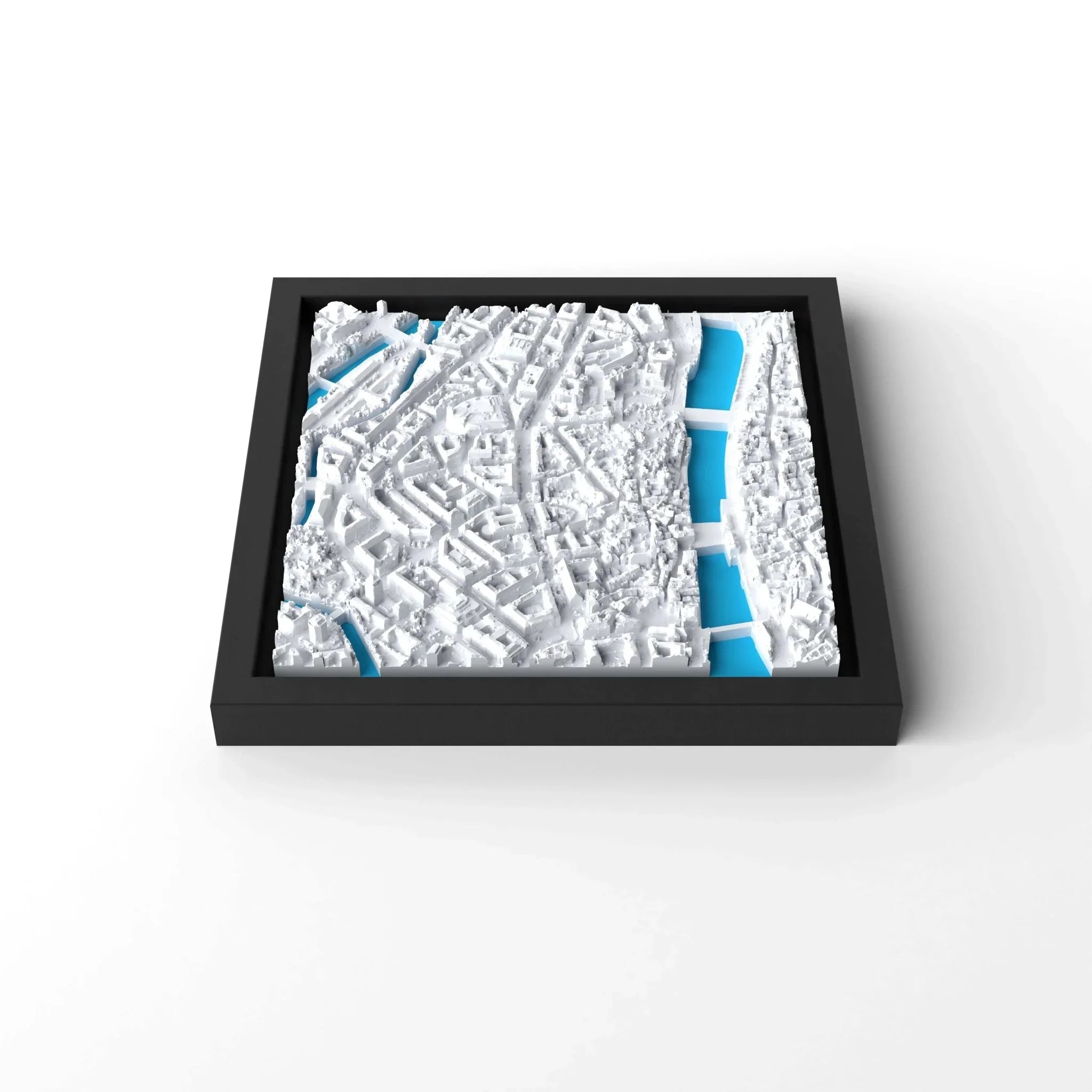 3D gedrucktes Stadtmodell Zürich eingerahmt für deine Wand - CraftedCity