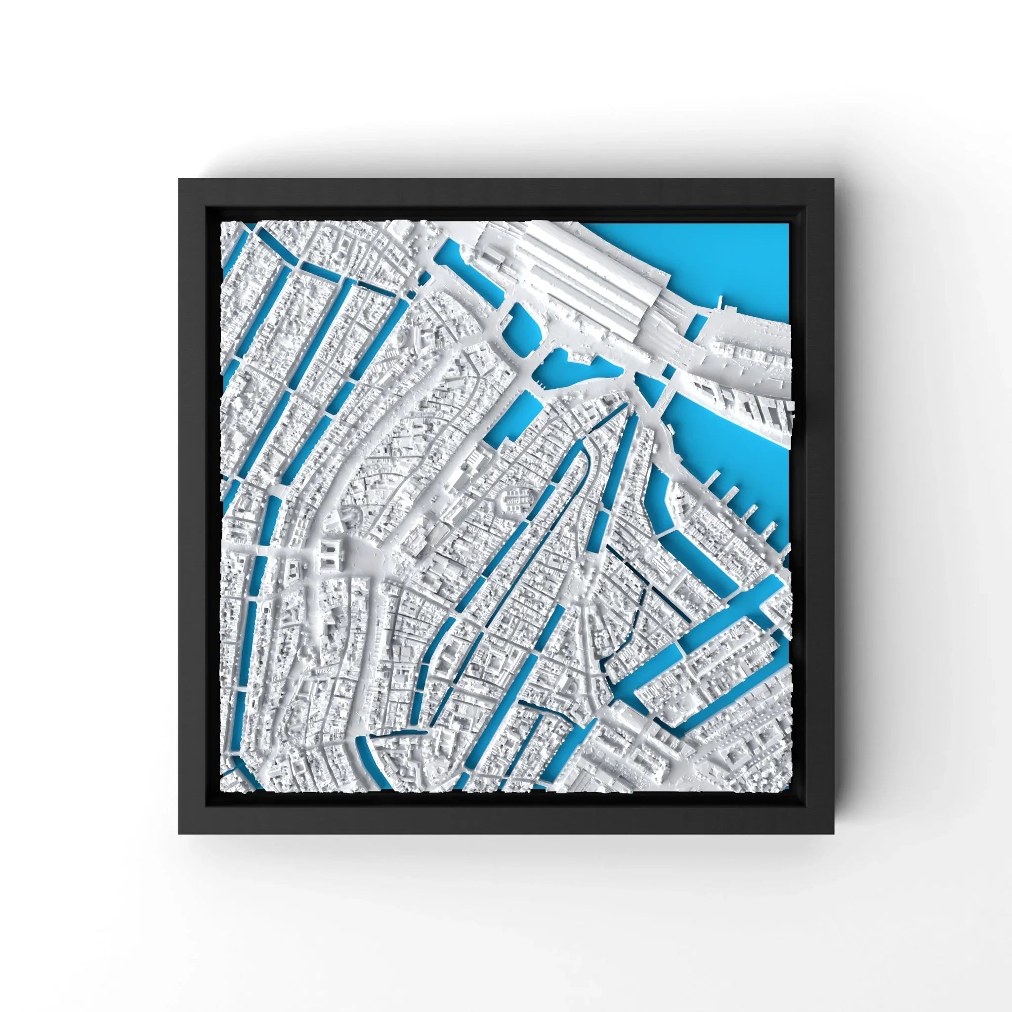 3D gedrucktes Stadtmodell Amsterdam eingerahmt für deine Wand - CraftedCity