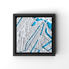 3D gedrucktes Stadtmodell Amsterdam eingerahmt für deine Wand - CraftedCity