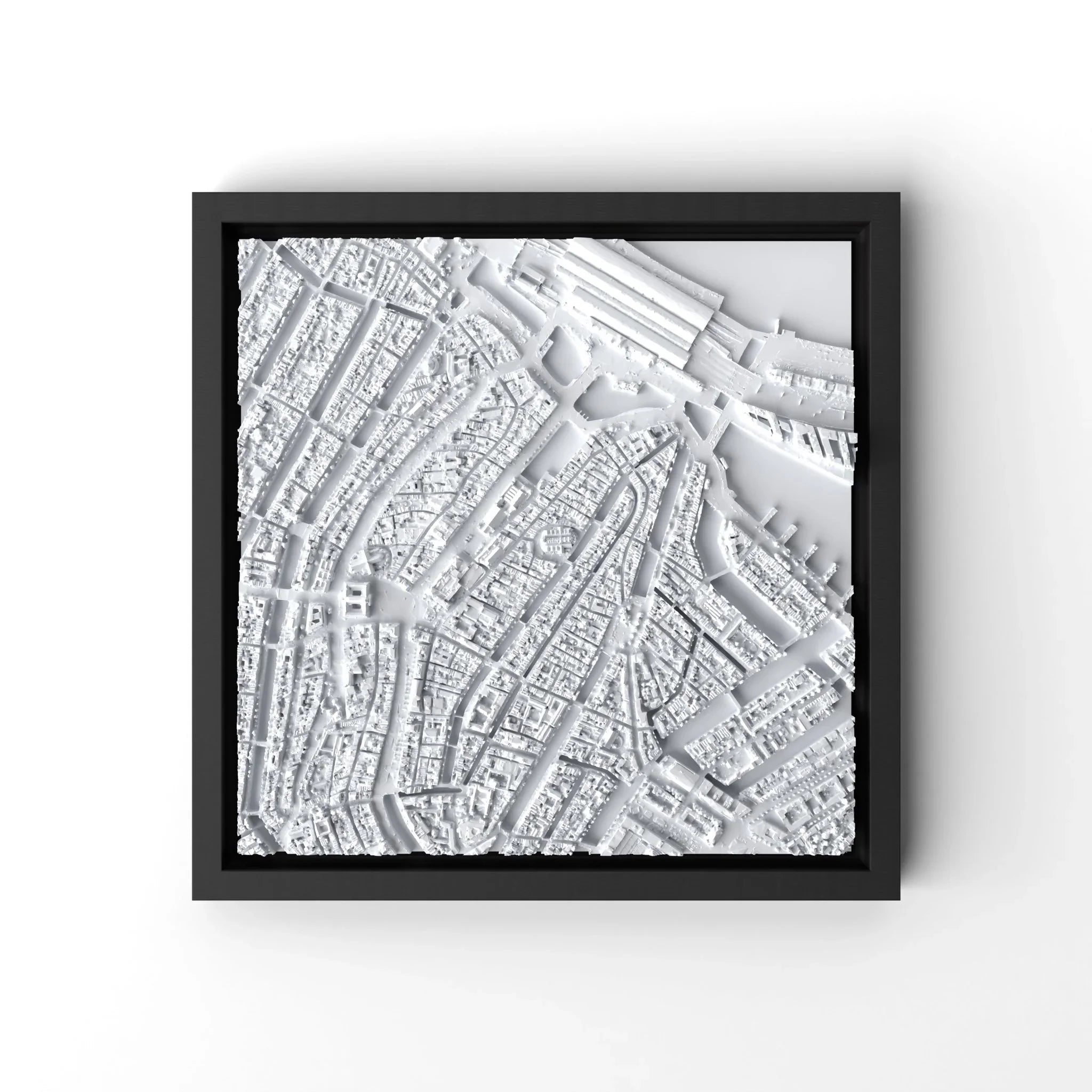 3D gedrucktes Stadtmodell Amsterdam eingerahmt für deine Wand - CraftedCity