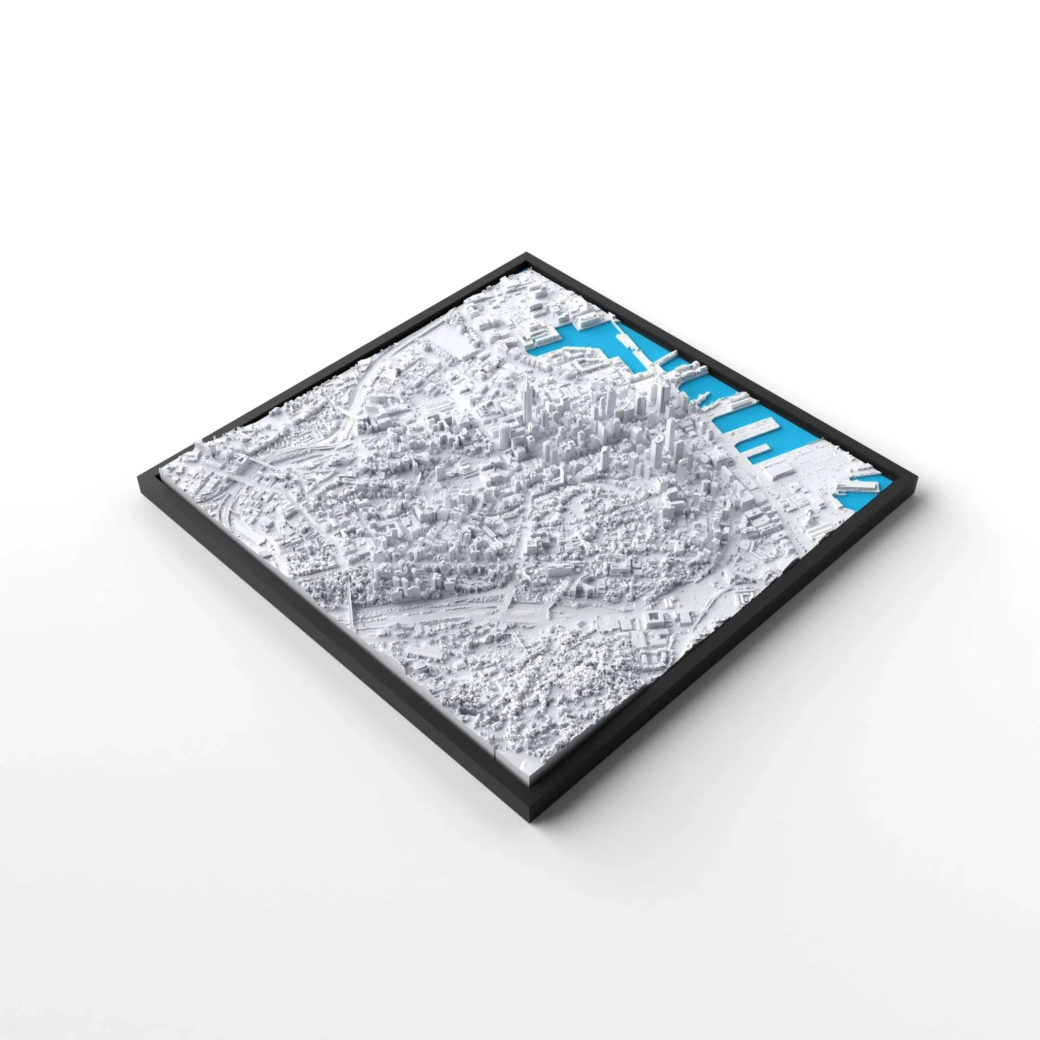 3D gedrucktes Stadtmodell Auckland eingerahmt für deine Wand - CraftedCity