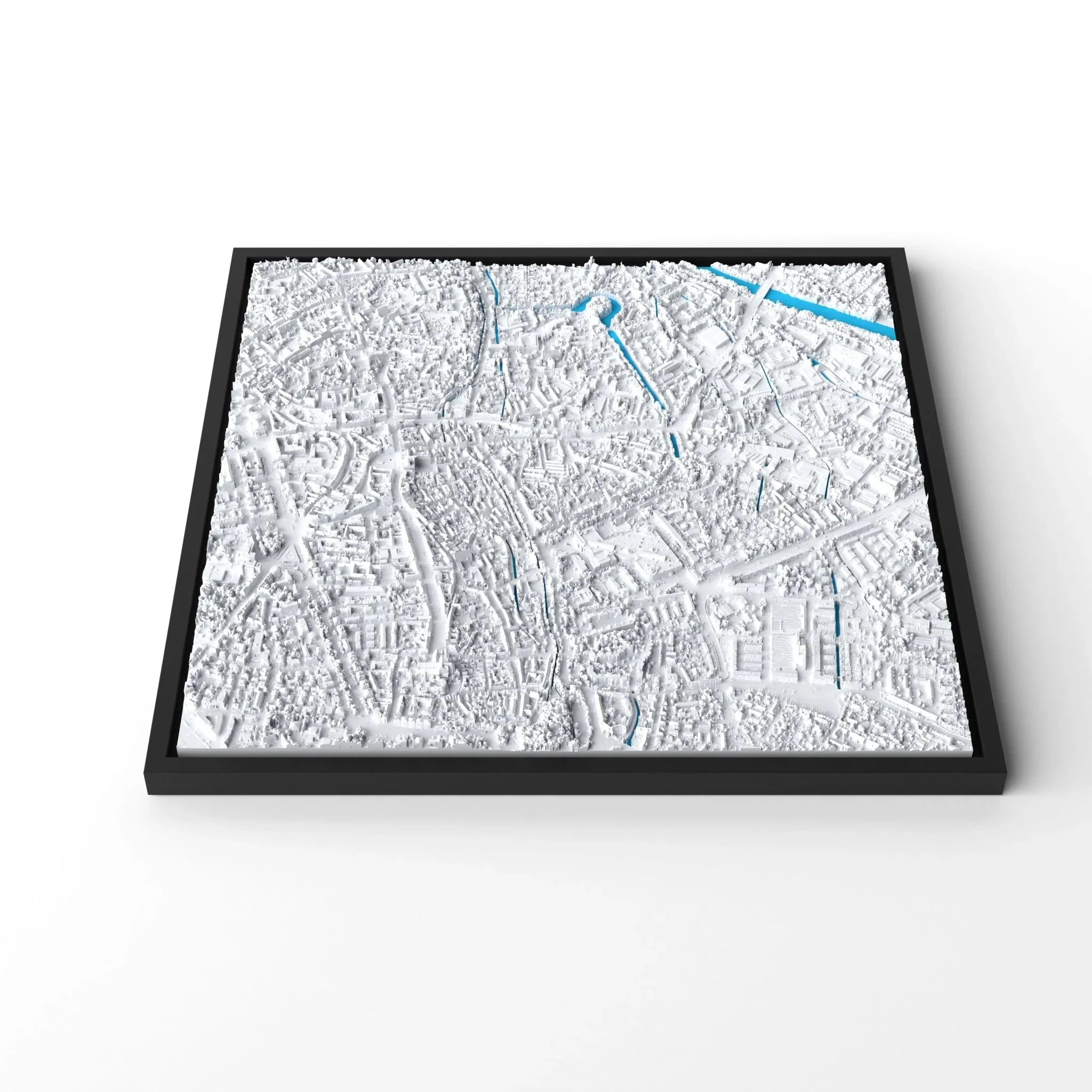 3D gedrucktes Stadtmodell Augsburg eingerahmt für deine Wand - CraftedCity