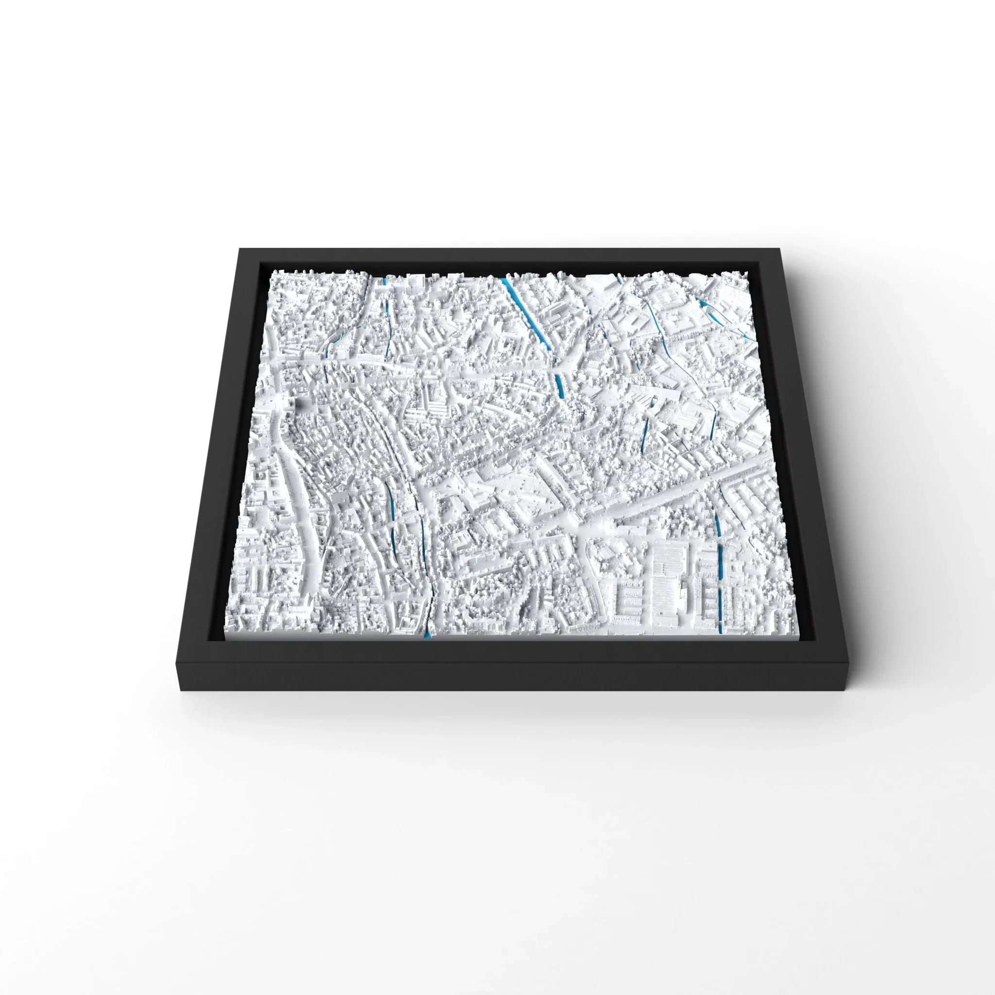 3D gedrucktes Stadtmodell Augsburg eingerahmt für deine Wand - CraftedCity