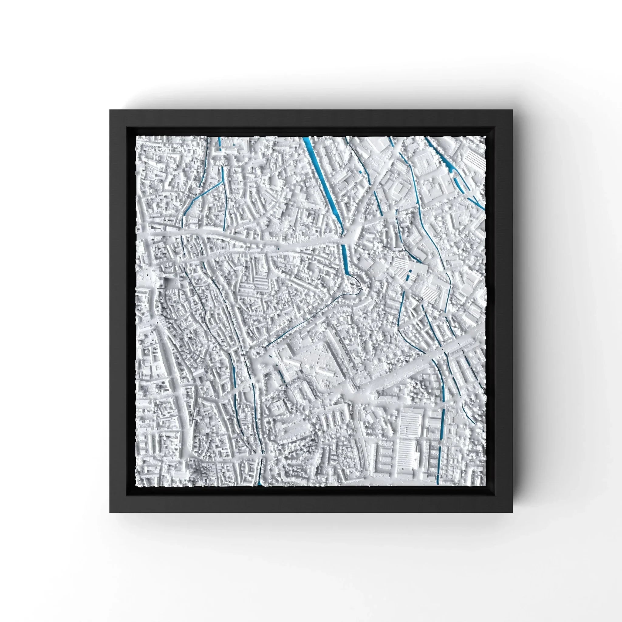3D gedrucktes Stadtmodell Augsburg eingerahmt für deine Wand - CraftedCity