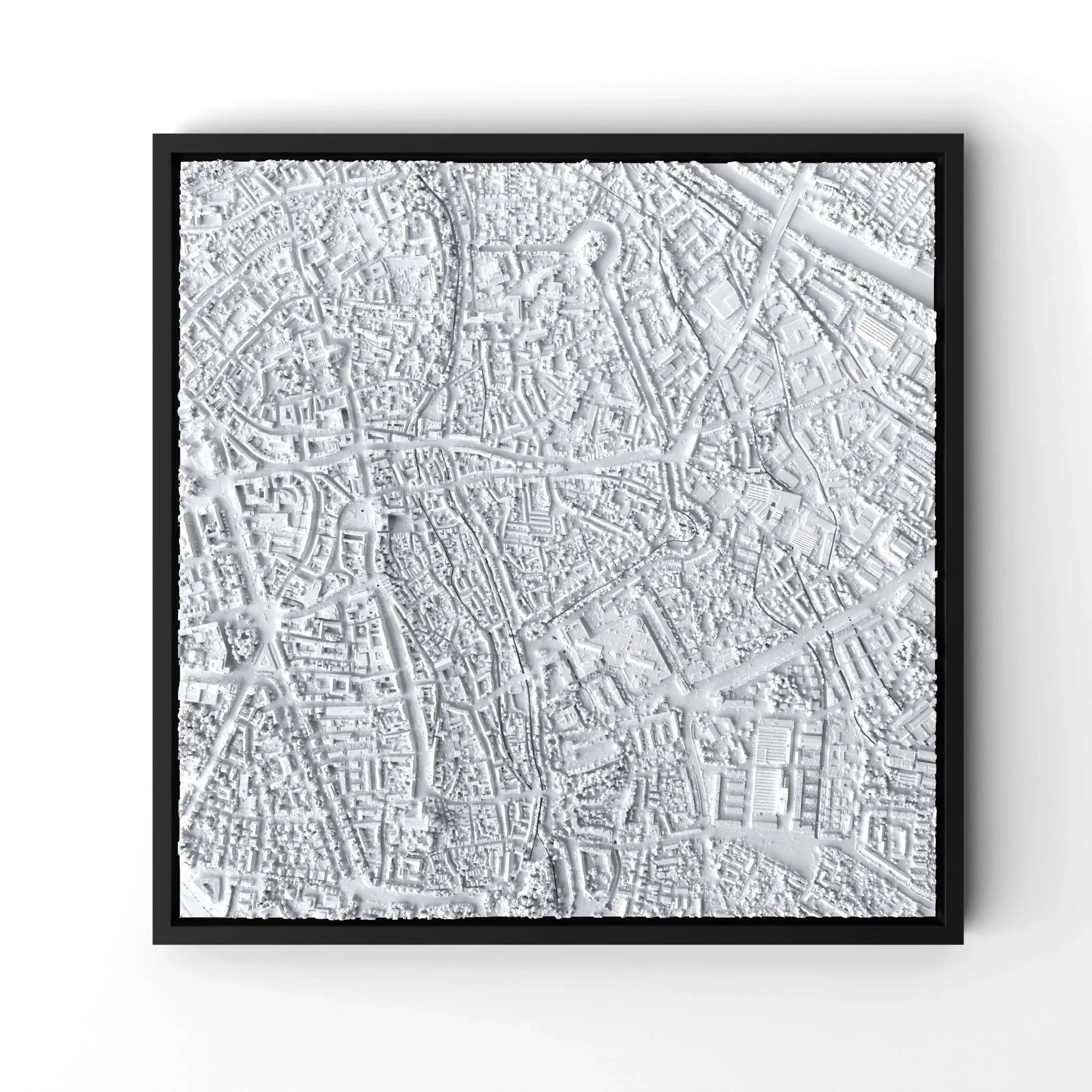 3D gedrucktes Stadtmodell Augsburg eingerahmt für deine Wand - CraftedCity