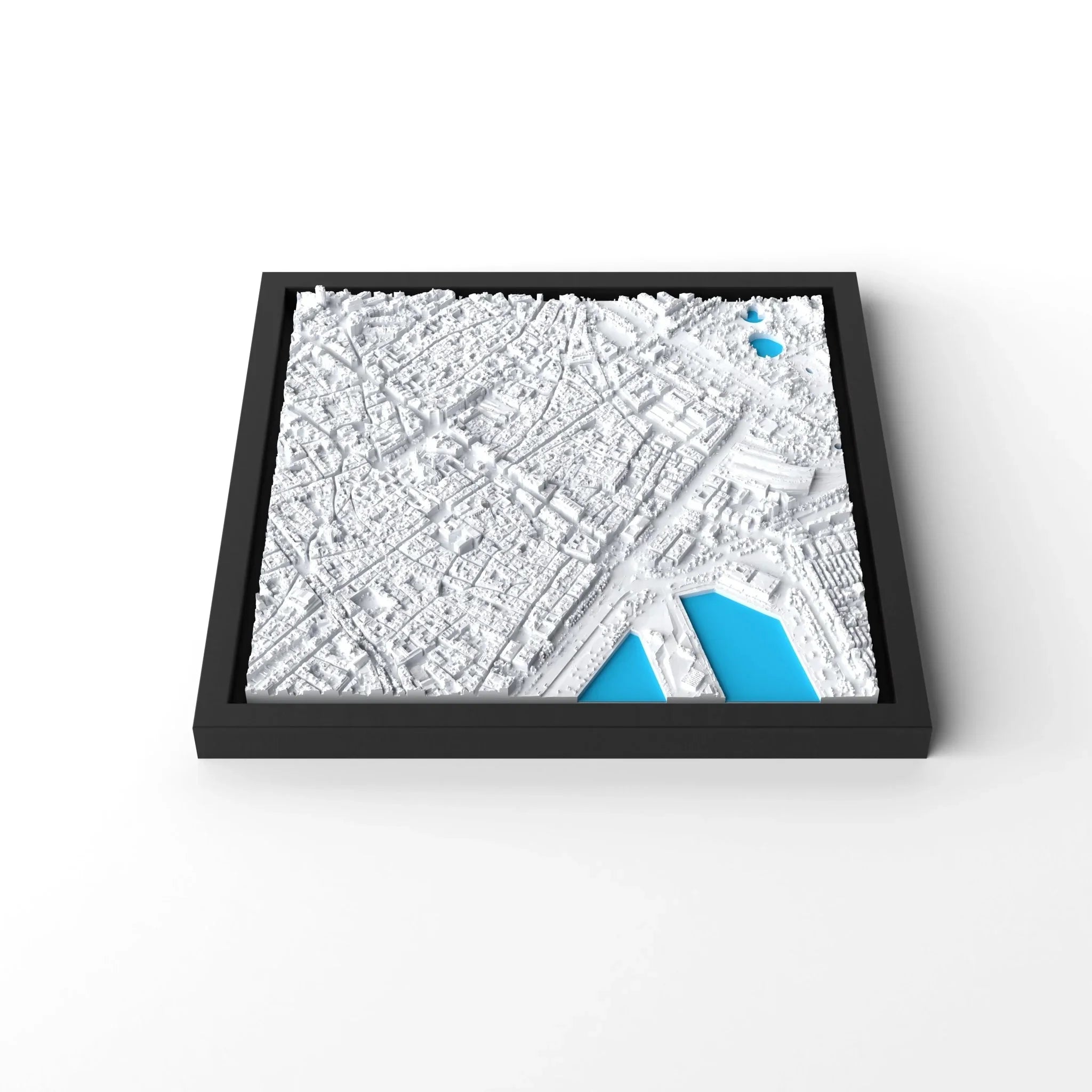 3D gedrucktes Stadtmodell Barcelona eingerahmt für deine Wand - CraftedCity